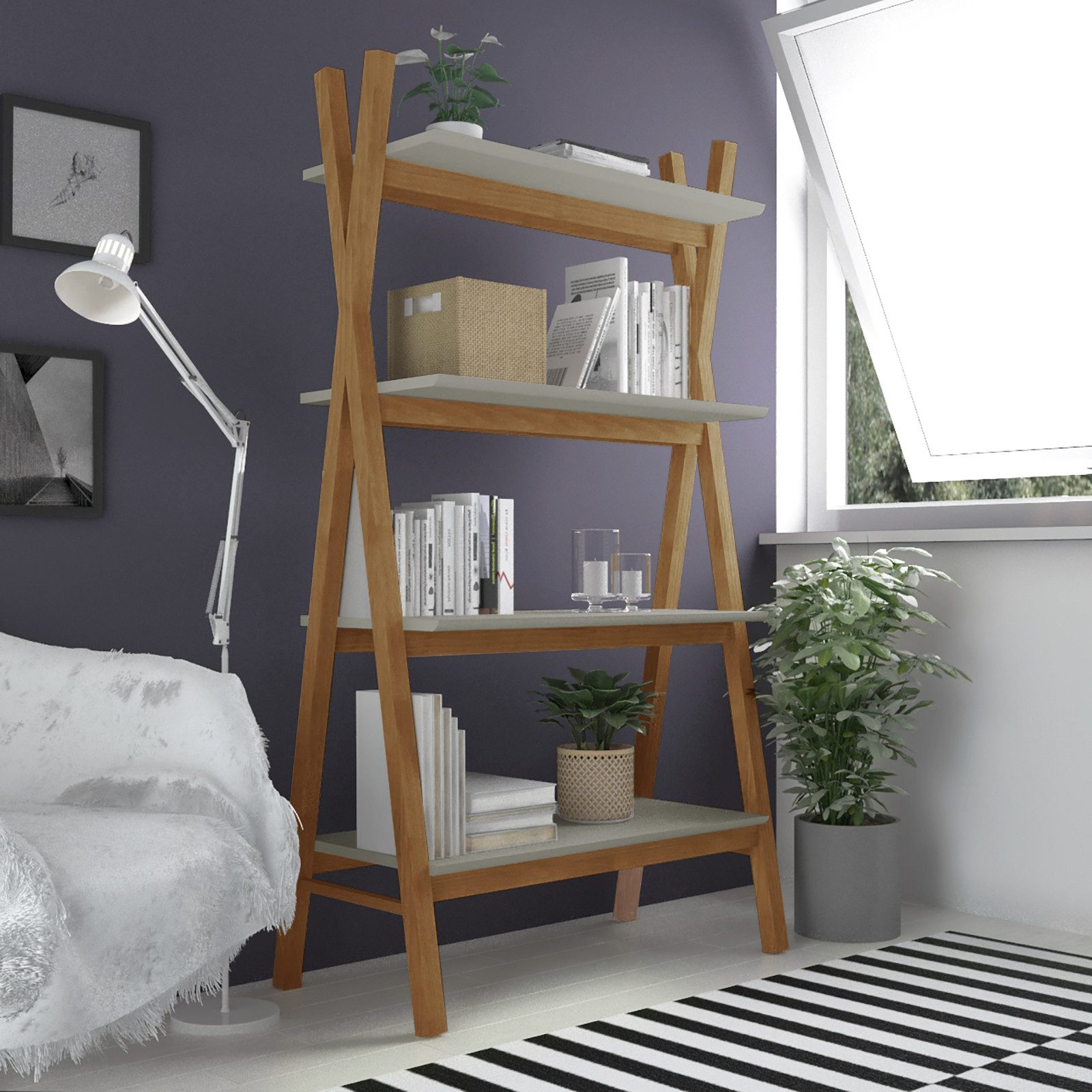 loft24 Leiterregal Annette, Standregal, Bücherregal im Skandinavischen Design, 179 cm hoch