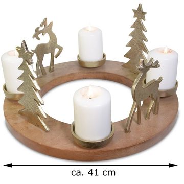 RIFFELMACHER & WEINBERGER Adventskranz *Hirsche und Christbäume* Ø 41 cm 24162, Gold - Weihnachtsdekoration Metall Holz