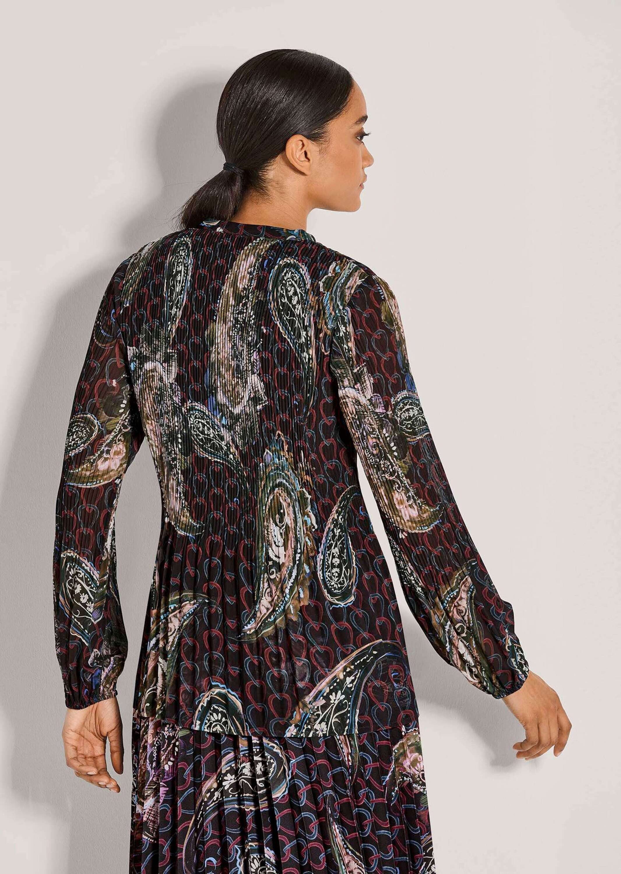 MADELEINE Langarmbluse Elegante Chiffon-Tunika mit V-Ausschnitt Plissierte Tunika mit Paisley-Muster und Halbarm
