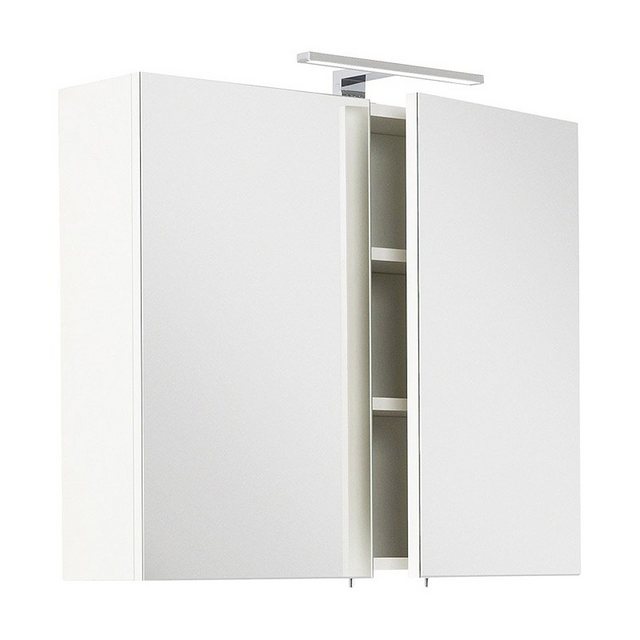 Lomadox Spiegelschrank LAGOS-02 Badezimmer 75cm weiß inkl. LED-Lampe, B x H x T ca. 75 x 62 x 16,6cm