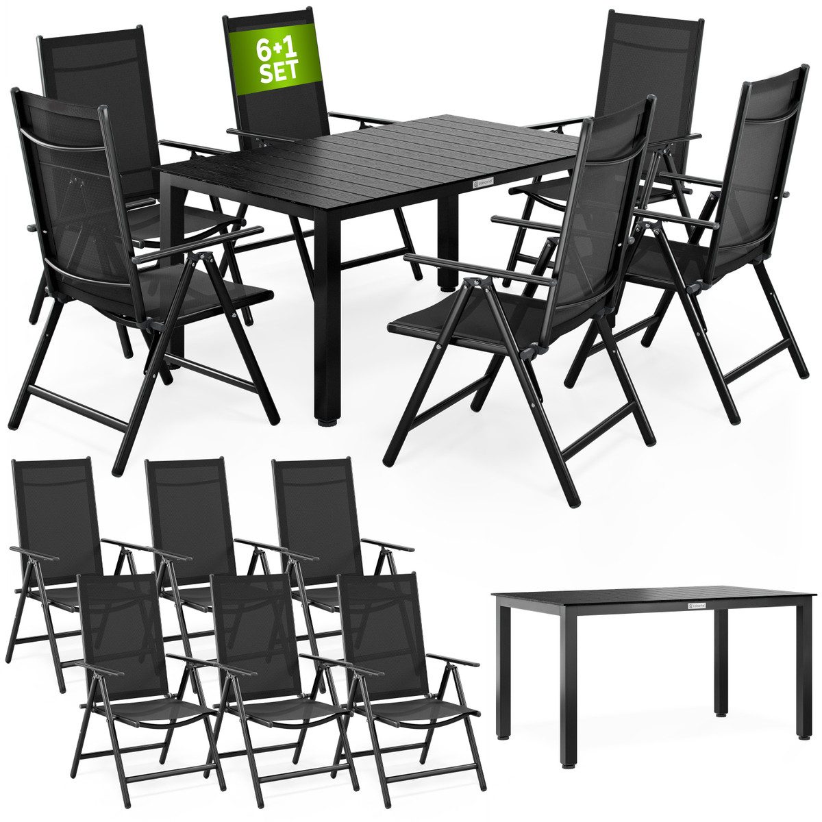 Casaria Garten-Essgruppe WPC Bern, (7-tlg), Aluminium 8-fach Verstellbar Hochlehner Stühle Klappbar WPC