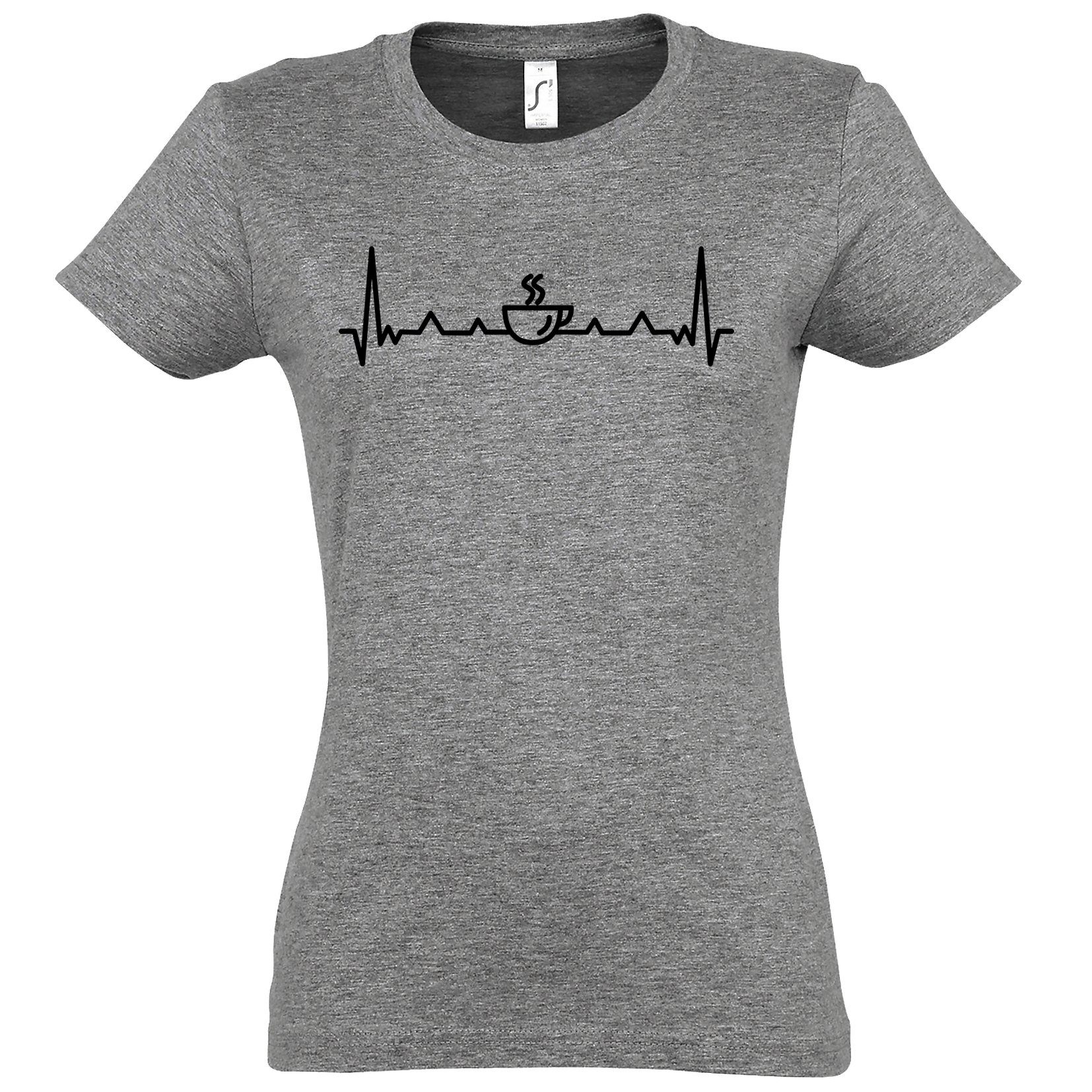 Youth Designz T-Shirt Herzschlag Kaffee Damen T-Shirt mit trenidgem Frontprint Grau