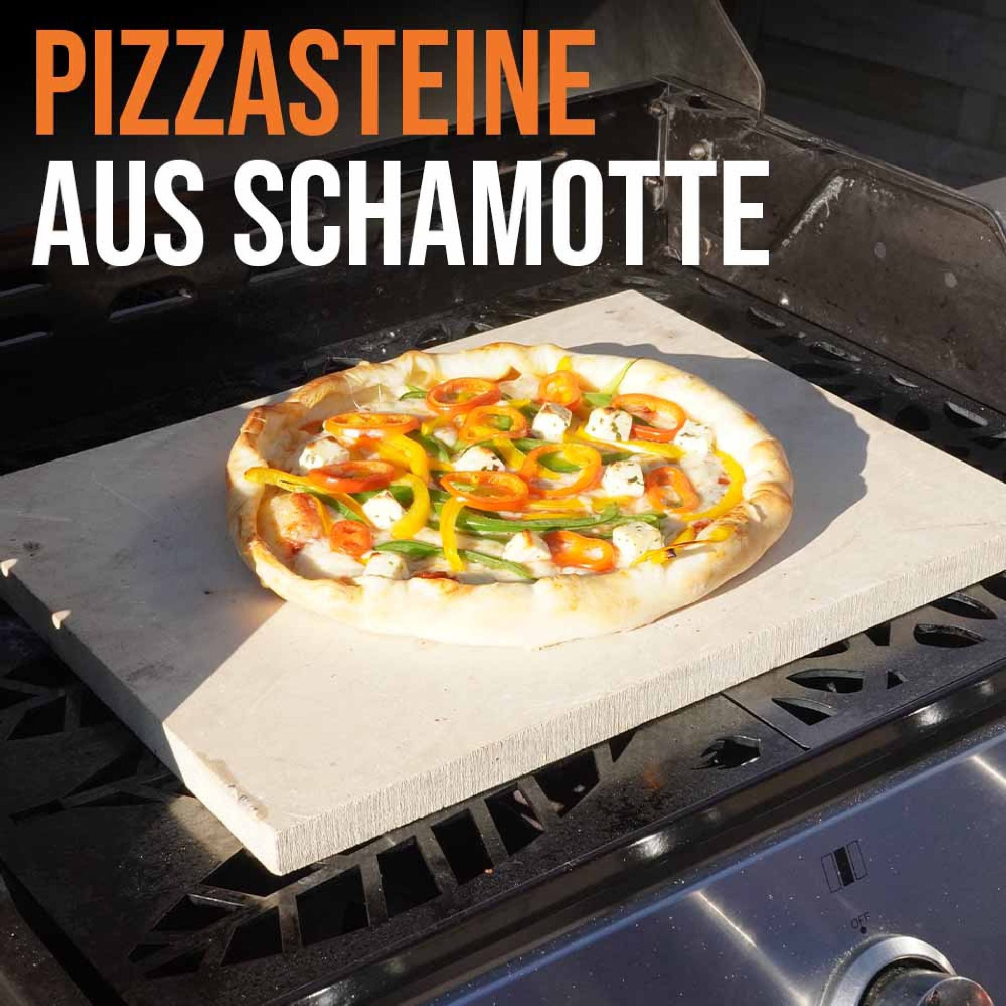 Feuerfest 123 GmbH Pizzastein Pizzastein Grill 50 x 20 x 3 cm + Edelstahlrahmen