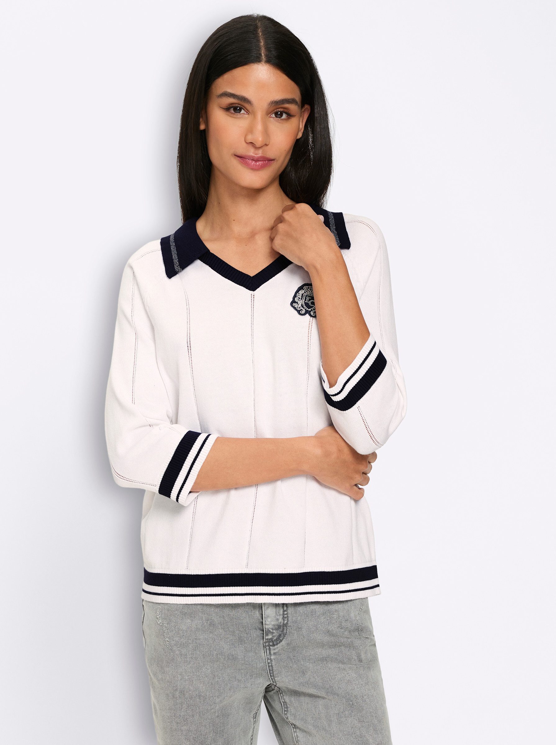 heine Strickpullover Polopullover 3/4-Arm Ajour