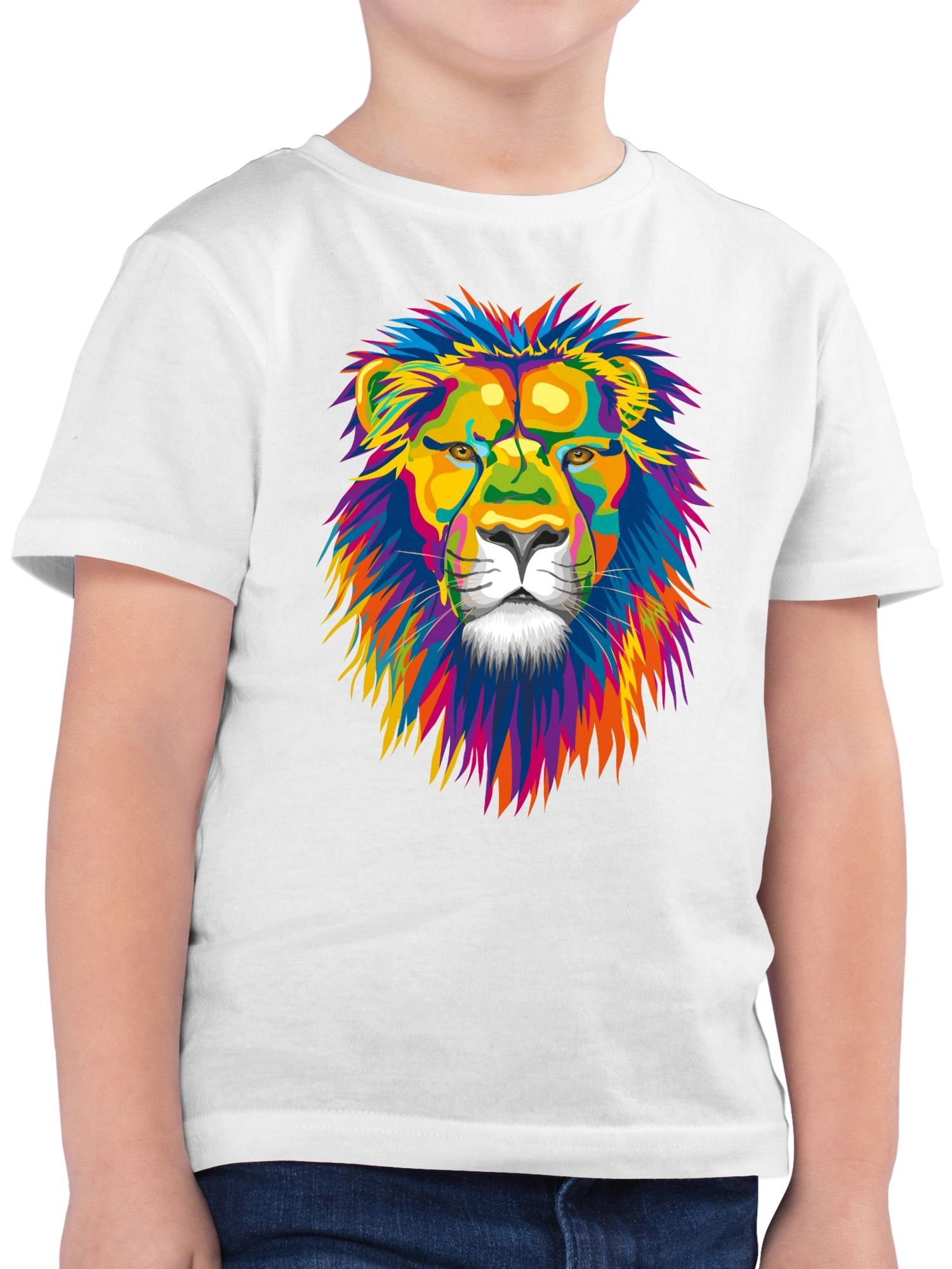 Shirtracer T-Shirt Löwe Lion Tiermotiv Animal Print 02 Weiß