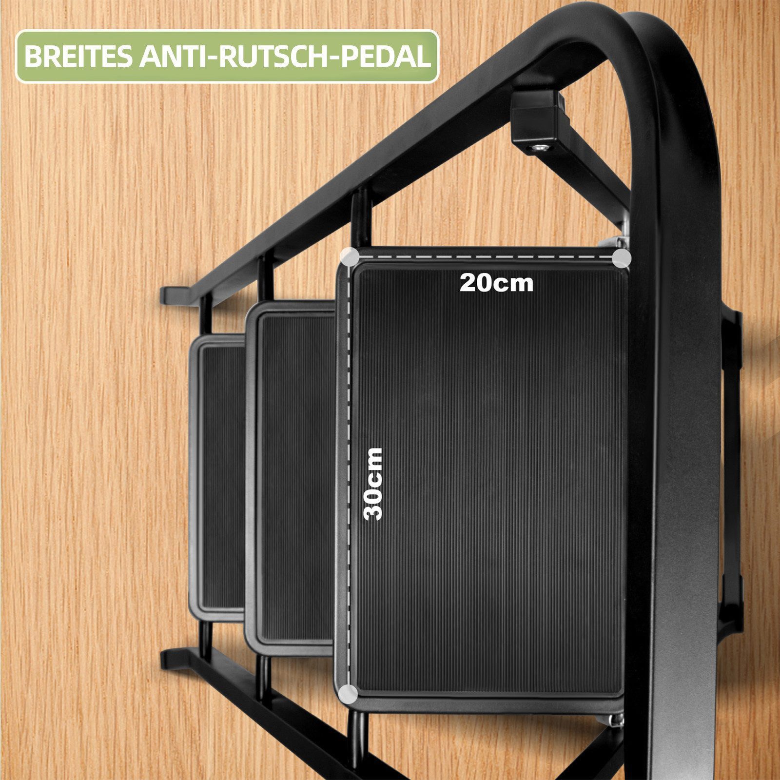 OZAVO Trittleiter 3 stufen Mit 30cm extrabreiten rutschfesten Trittstufen (Eisen Stehleiter, Multifunktionsleiter), Klapptritt Leiter mit 3 Stufen & Handlauf St – Bild 2 von 5
