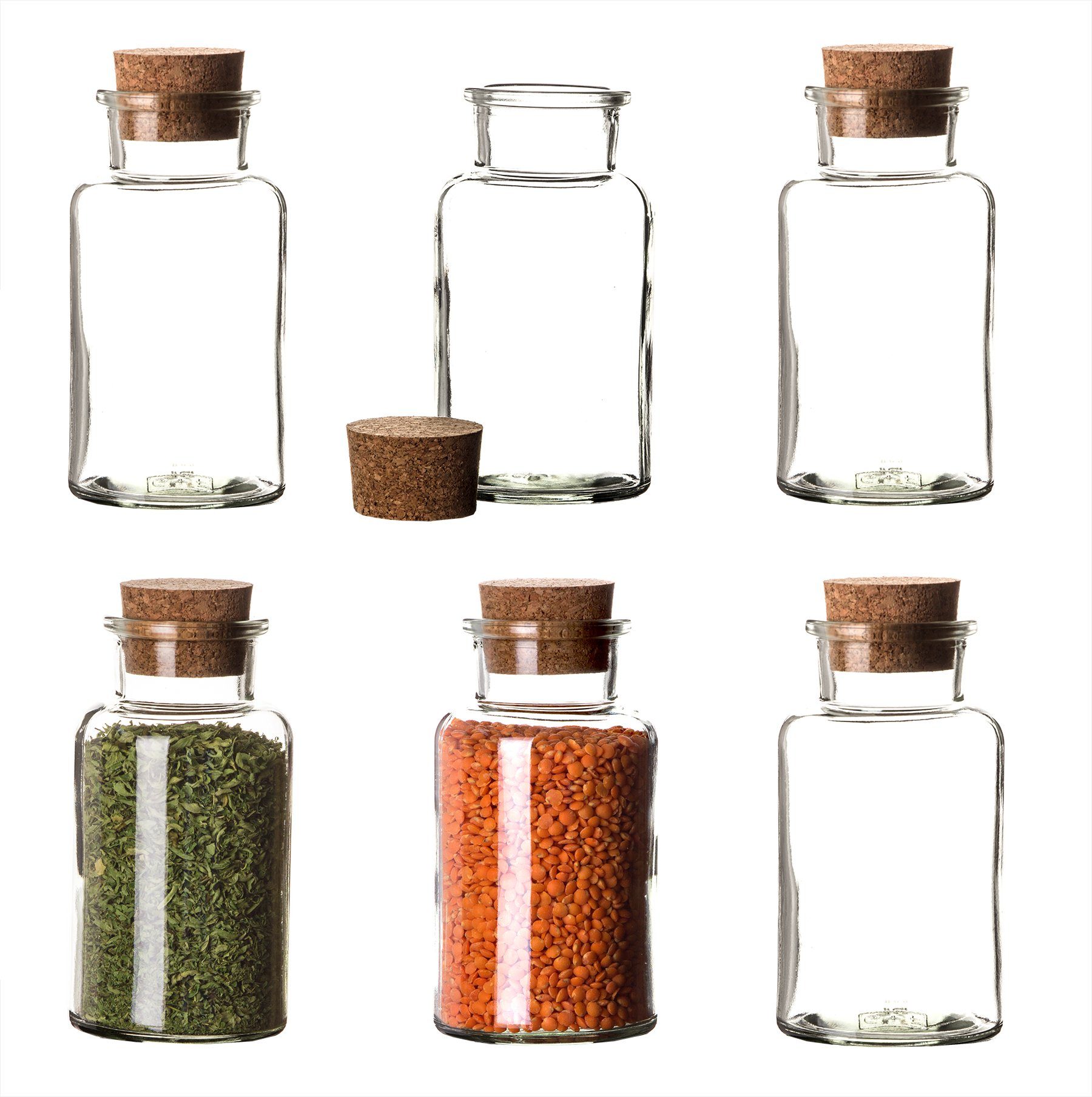 BigDean Gewürzbehälter 6x Gewürzgläser Korken-Deckel 300 ml Rund Glas Vorratsgläser, Glas, (6-tlg)