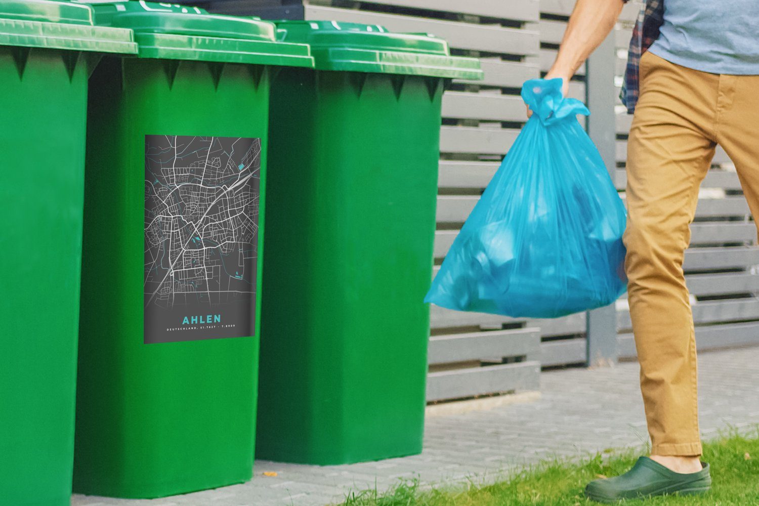 Mülltonne, Sticker, Blau Deutschland - Abfalbehälter Container, - Ahlen St), (1 - Mülleimer-aufkleber, MuchoWow Karte Wandsticker - Stadtplan