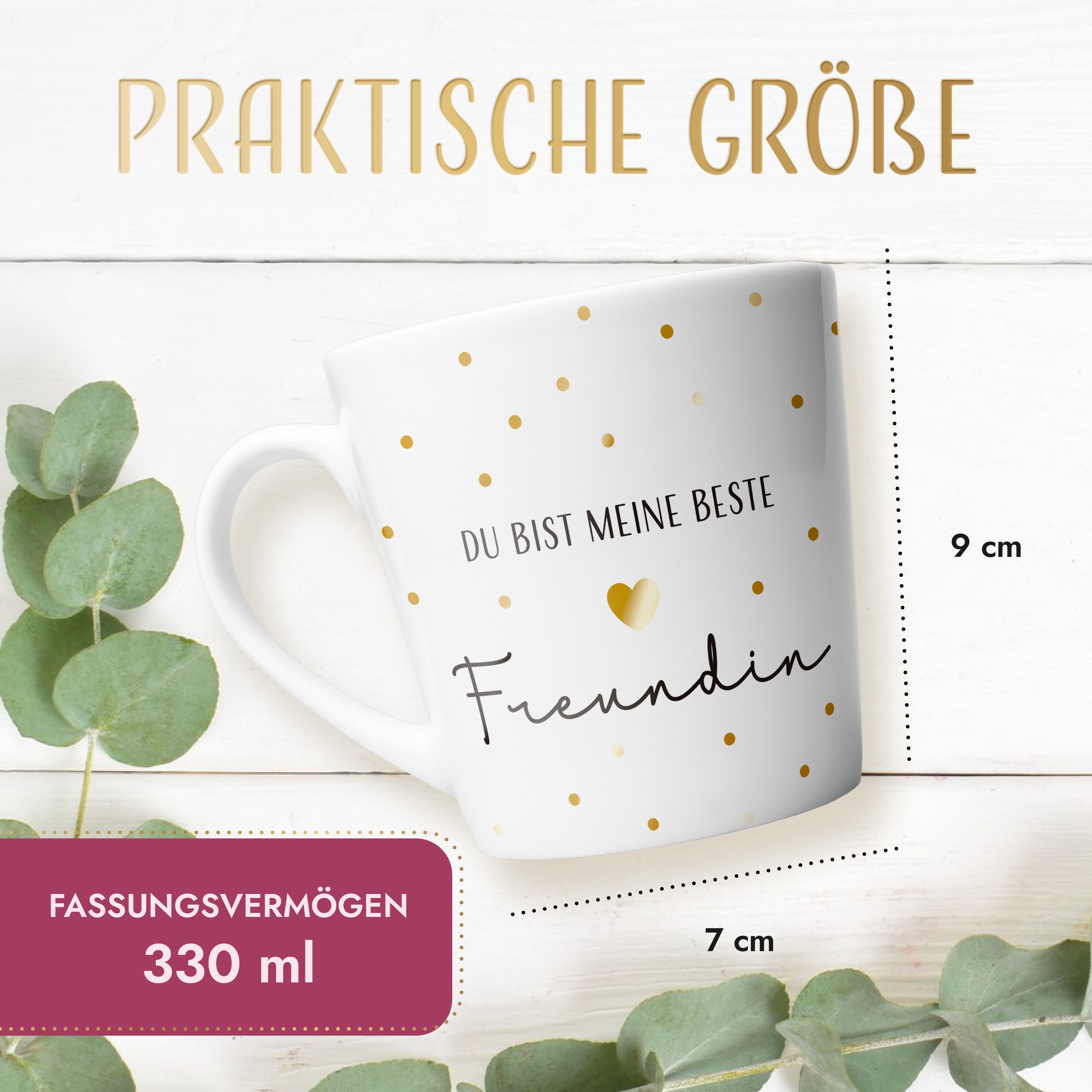 Amari Tasse Beste Freundin Spruch Gold, Geschenk beste Freundin Dankeschön, 1-tlg., Keramik, Kaffeetasse Teetasse 330 ml Geschenkbox Geburtstag Freundschaft – Bild 5 von 5