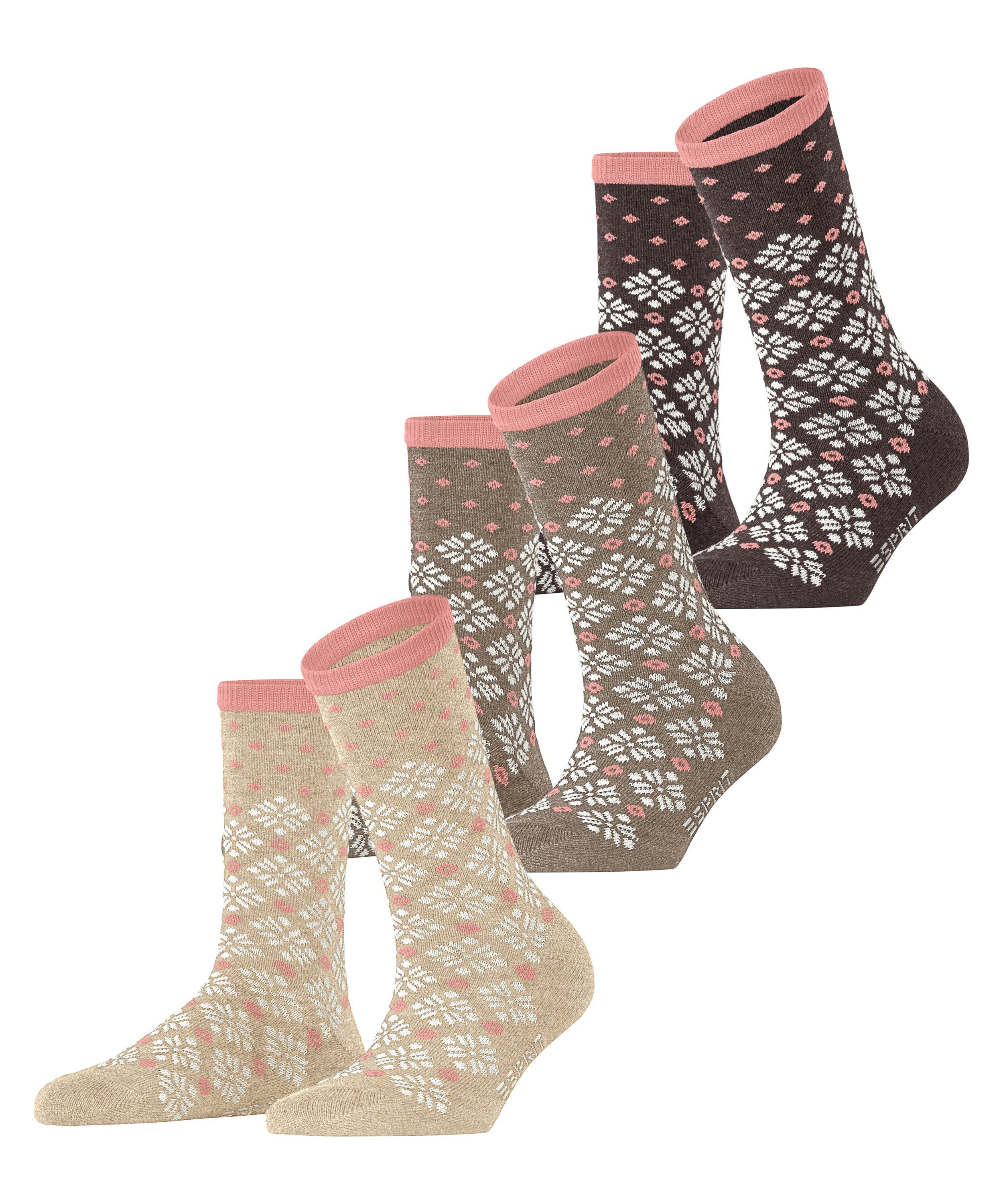 Esprit Socken Norwegian 3-Pack Socken (3-Paar) mit modischem Norwegermuster