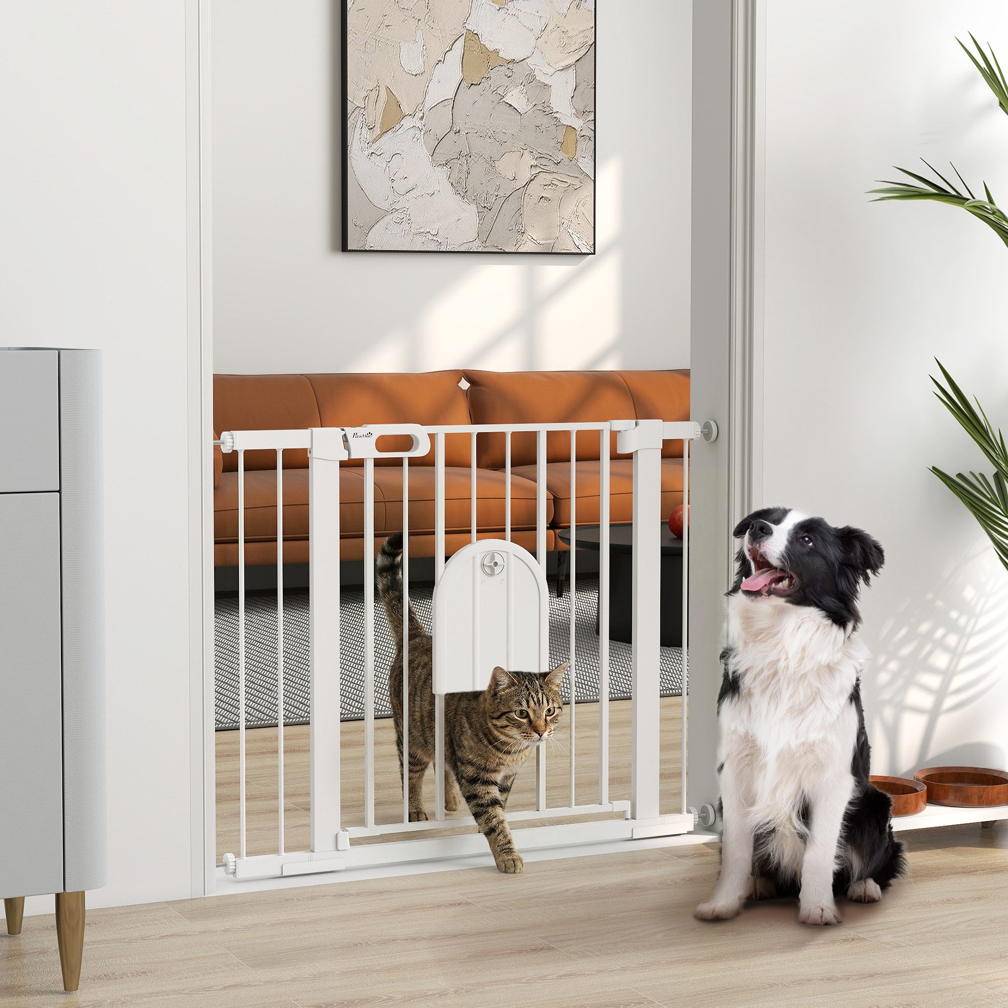 PawHut Hundegitter Türschutzgitter Treppenschutzgitter Klemmbefestigung Stahl Weiß (Schutzgitter für Haustier, 3 St., Hunde Absperrgitter), Klemmbefestigung Stahl Weiß 75-103 x 76 cm
