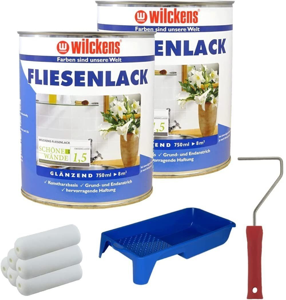 Wilckens Farben FLIESENLACK weiß für WILCKENS 16 inkl. qm Lichtgrau Fliesenlack FARBROLLER 2 Dosen