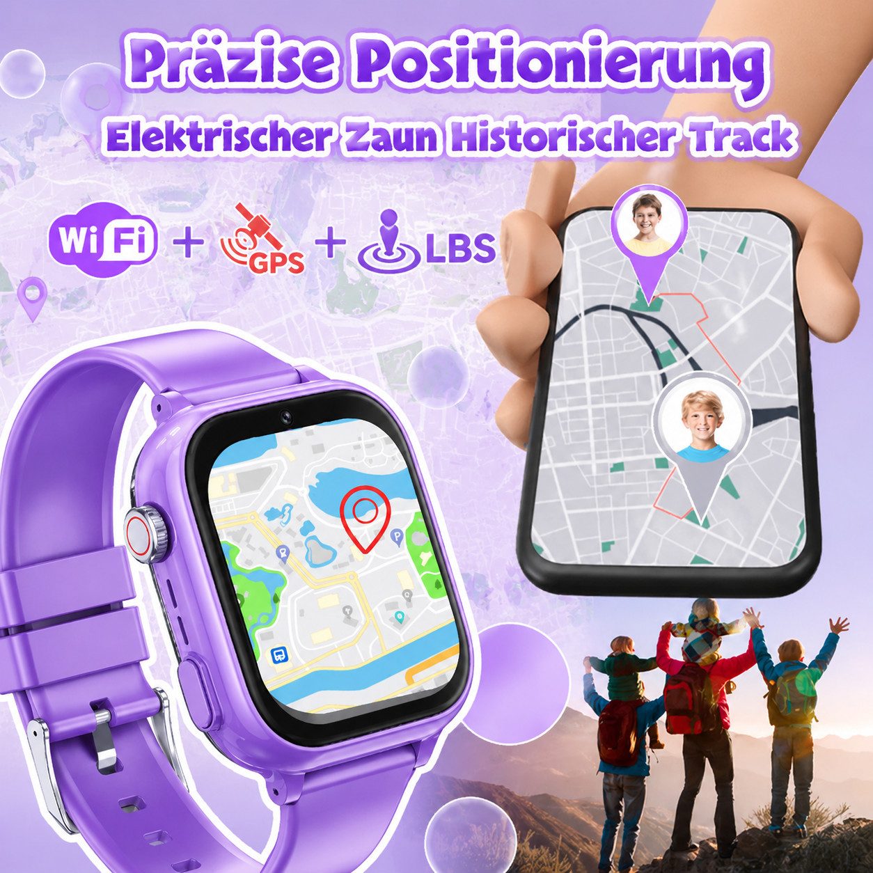 Vashoy 2026 Kinderuhr T53Neue Smartwatch Kinder mit GPS, Kameras, Smartwatch (5 cm/1.83 Zoll, Android/4G (LTE) 4G Telefonfunktionen Smartwatch, 7-tlg., Schulmod – Bild 5 von 5