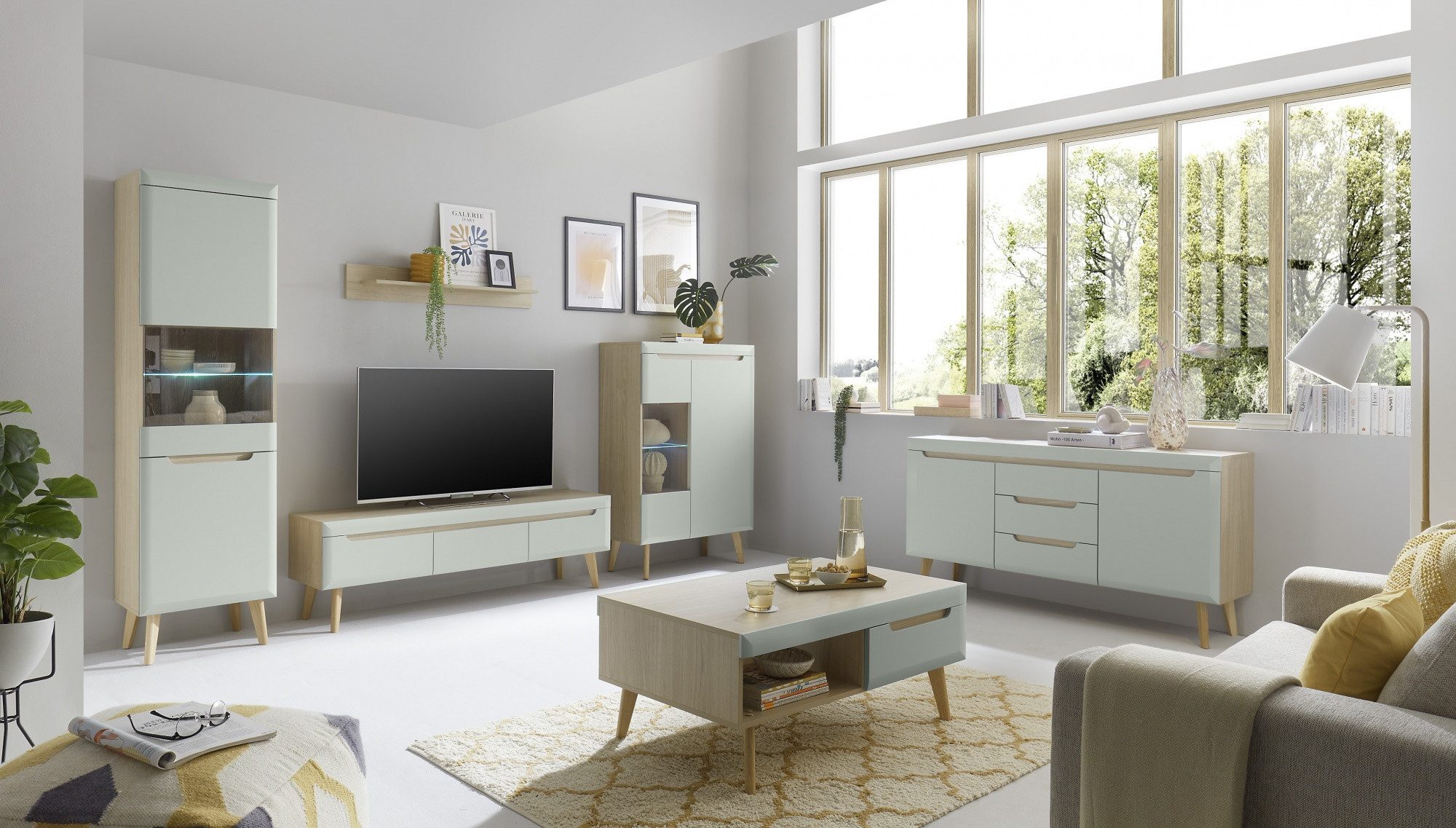 Beauty.Scouts Wohnzimmer-Set 4er Set "Lumira" - Scandi Oak Dekor & Pistaccio Matt