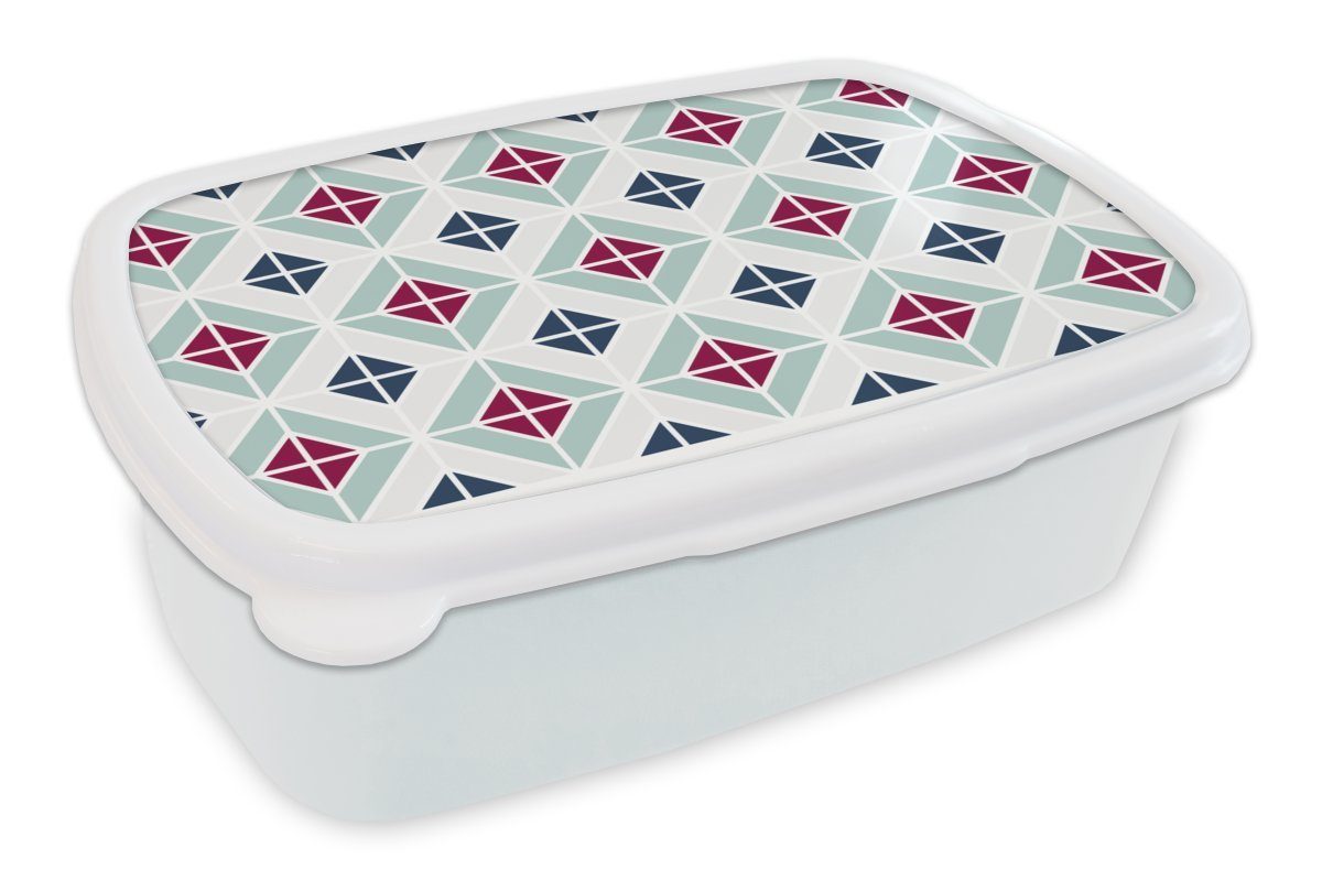MuchoWow Lunchbox Muster - Fliese - Abstrakt, Kunststoff, (2-tlg), Brotbox für Kinder und Erwachsene, Brotdose, für Jungs und Mädchen weiß