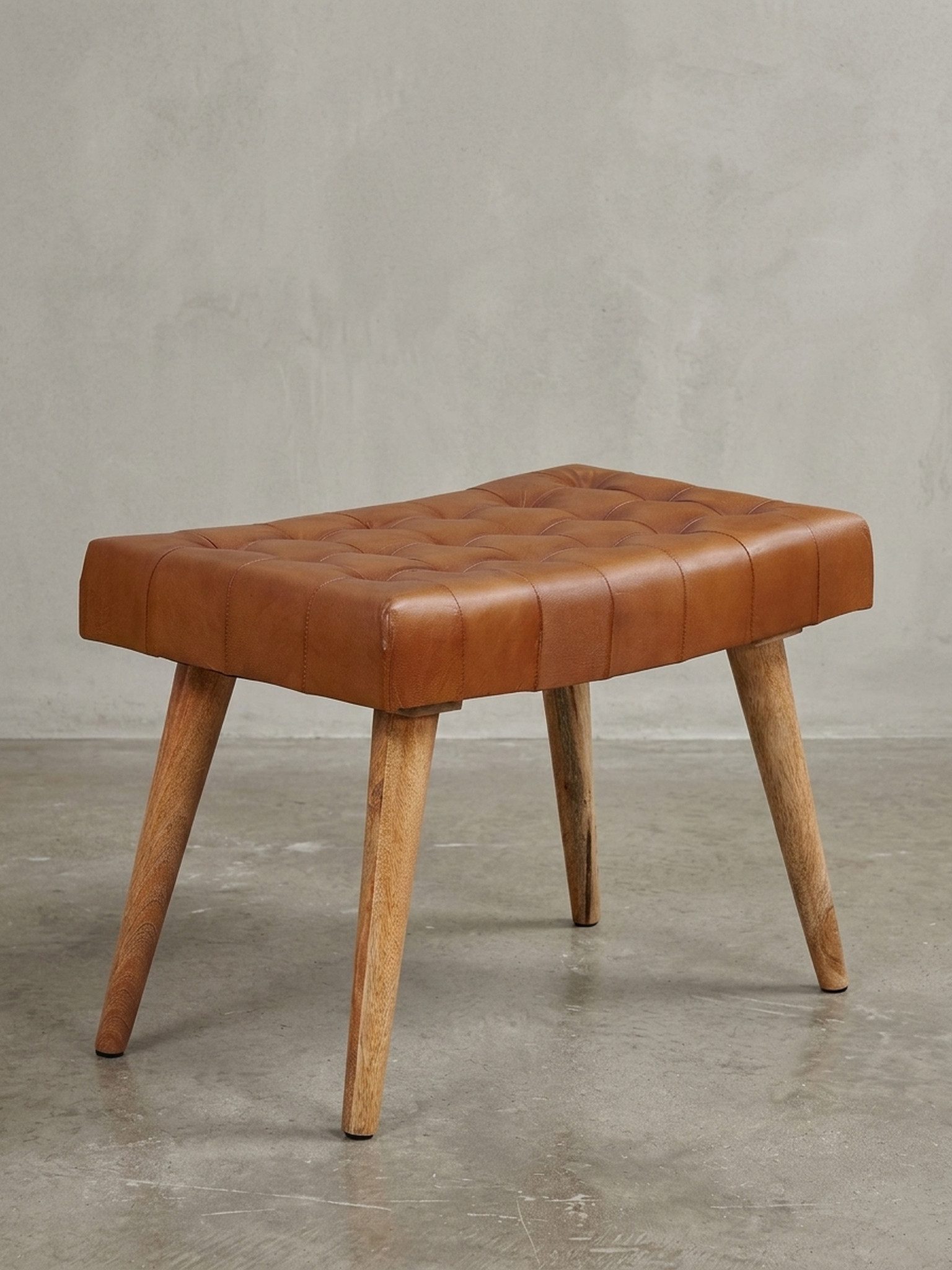 KADIMA DESIGN Sitzhocker Stilvoller Chesterfield-Lederhocker, Holzbeine für Wohnzimmer