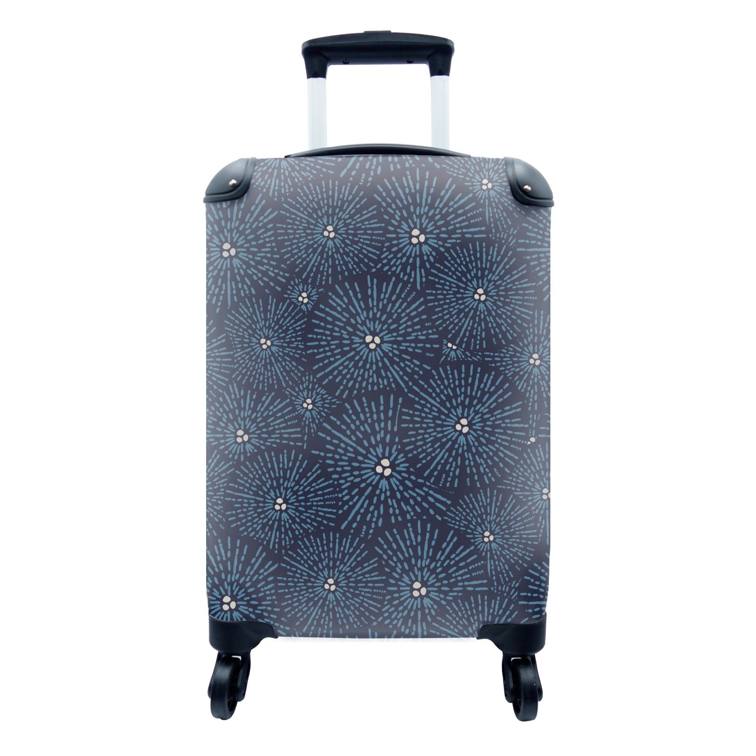 MuchoWow Handgepäckkoffer Blumen - Japanisch - Muster - Blau - Weiß, 4 Rollen, Reisetasche mit rollen, Handgepäck für Ferien, Trolley, Reisekoffer