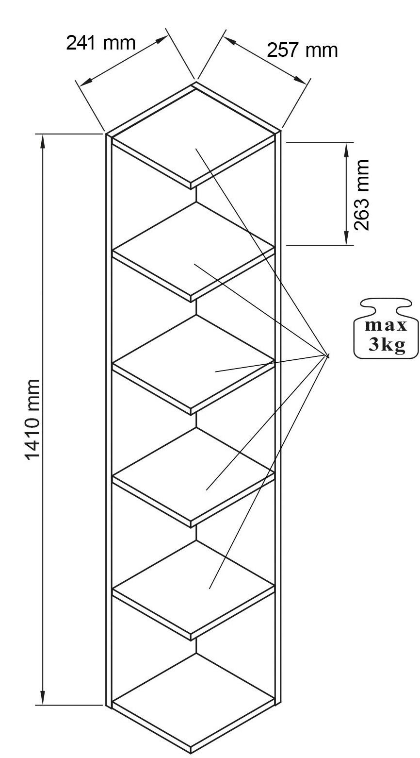 BEGA OFFICE Eckregal Corner Light, mit 5 offenen Fächer, 24x25,7x141 cm