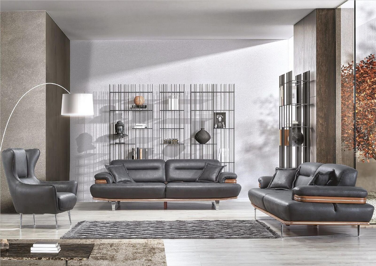 Wohnzimmer-Set Design Sofa Sofagarnitur 2x 3 331 JVmoebel in Couchen, (3-St., Garnitur Europa Sofa Leder Made Sitzer/Sessel), Sitzer Set Couch
