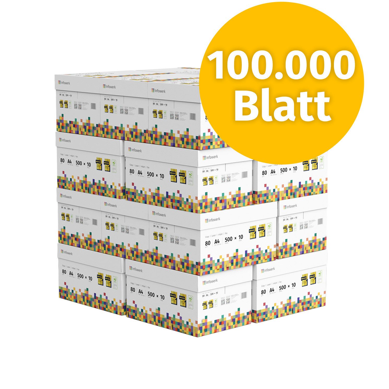 Infowerk Druckerpapier Kopierpapier 100000 Blatt A4 80g Premium Weiß Testsieger PEFC