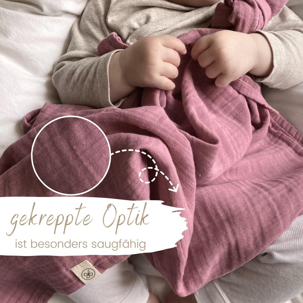 Babydecke Mulltücher 3er-SET gekreppt, Spucktuch 64x64 100% GOTS BIO-Baumwolle, DIKOS, PREMIUM Qualität atmungsaktiv, nachhaltig, plastikfrei, kuschelweich