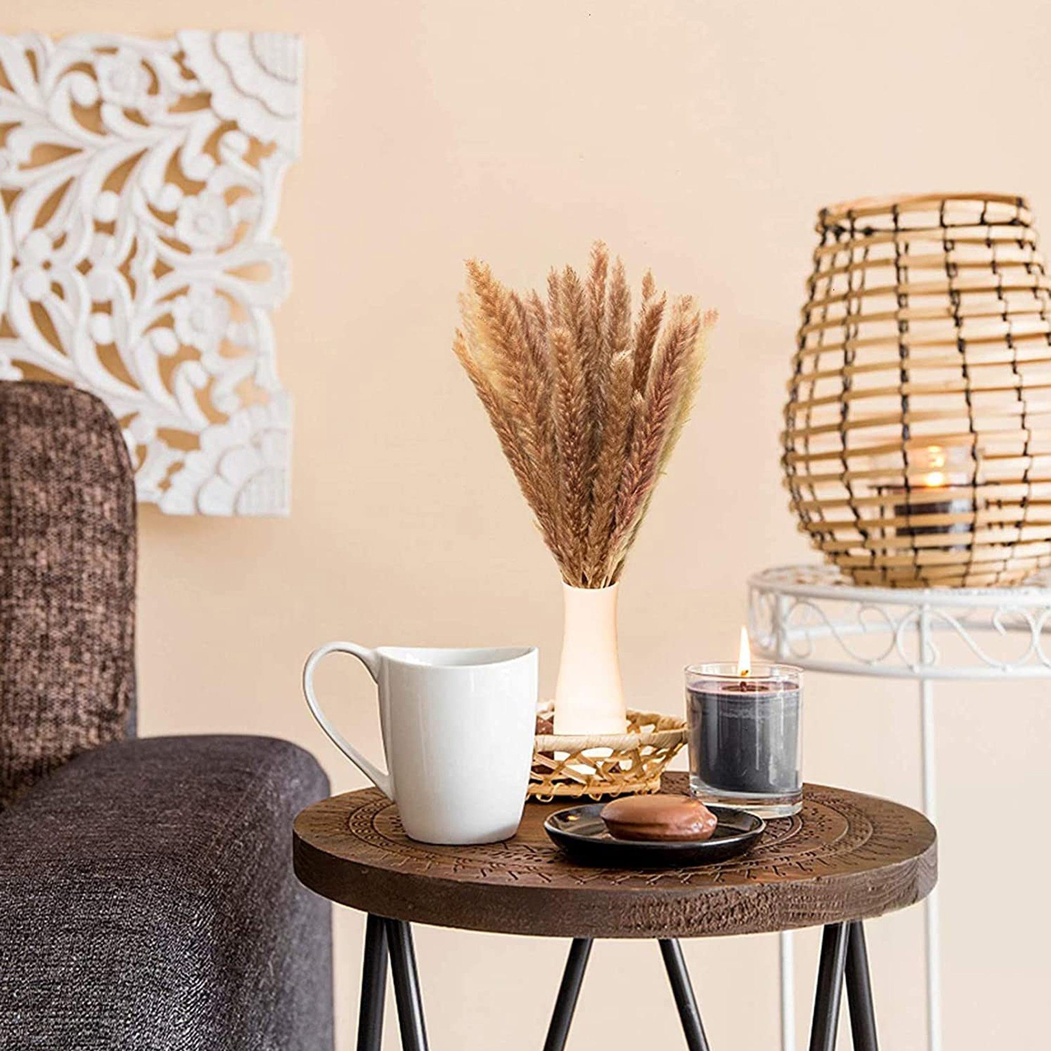 Trockenblume Trockenpflanzen, Pampasgras getrocknet, Schilfgras Deko 30 Stücke 44cm, GOLDEN, Höhe 44 cm