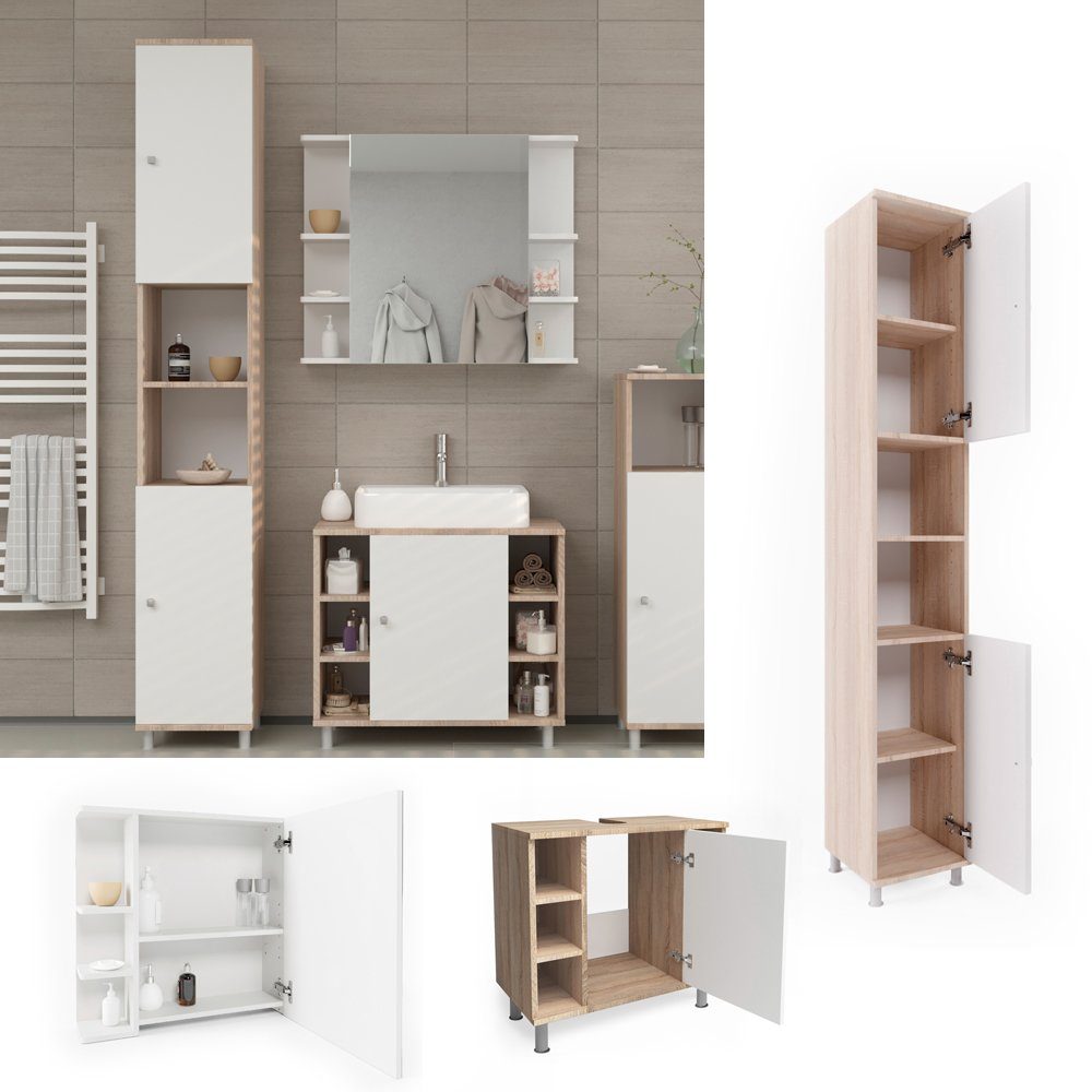 Vicco Badmöbel-Set Fynn, Sonoma/Weiß, 3 Teile, günstig online kaufen