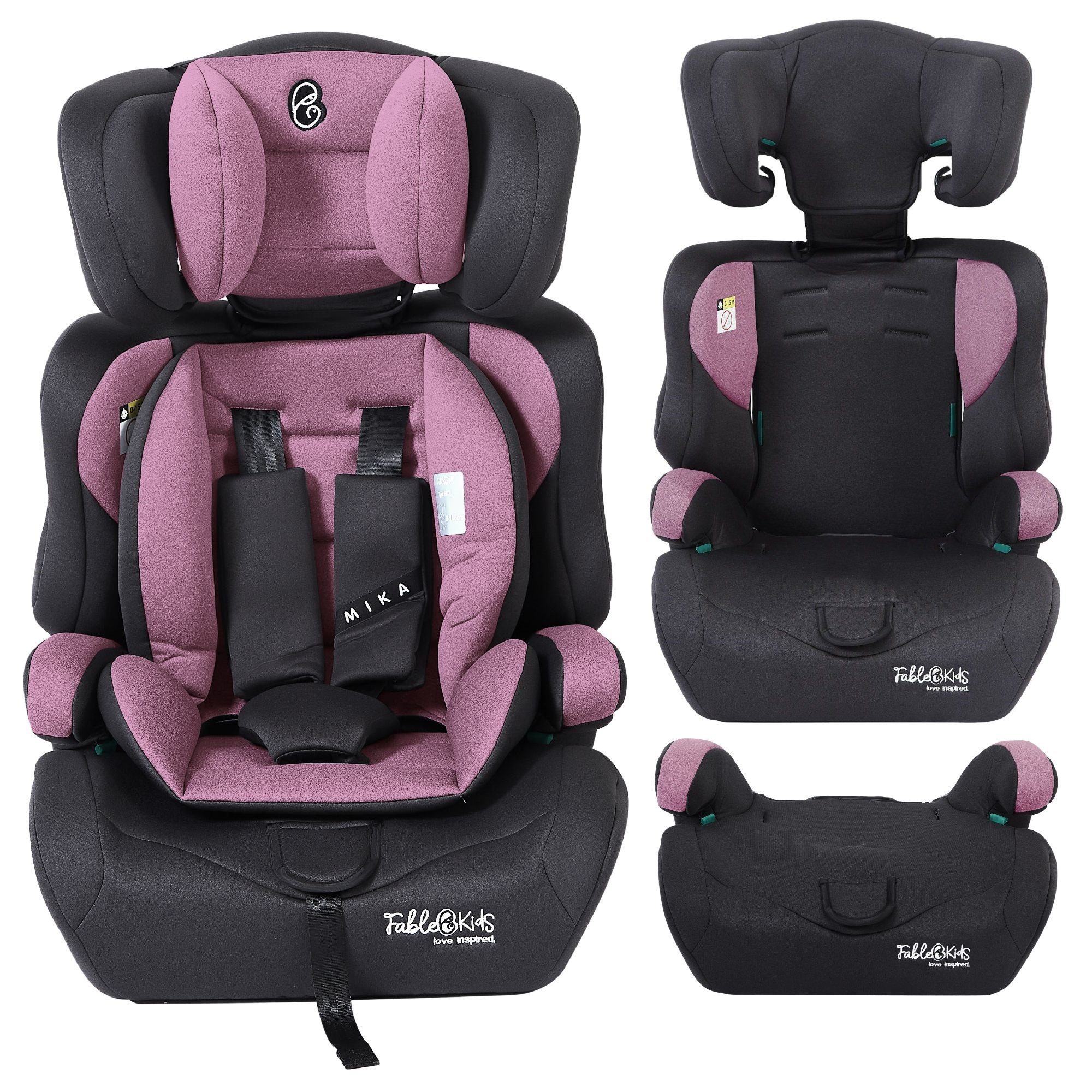 FableKids Autokindersitz Sitzerhöhung i-Size 76–150 cm, vorwärtsgerichtet, 3-Punkt-Gurt, ab: 15 Monaten, bis: 12 Jahre, Pflegeleicht: Bezug abnehmbar und waschbar