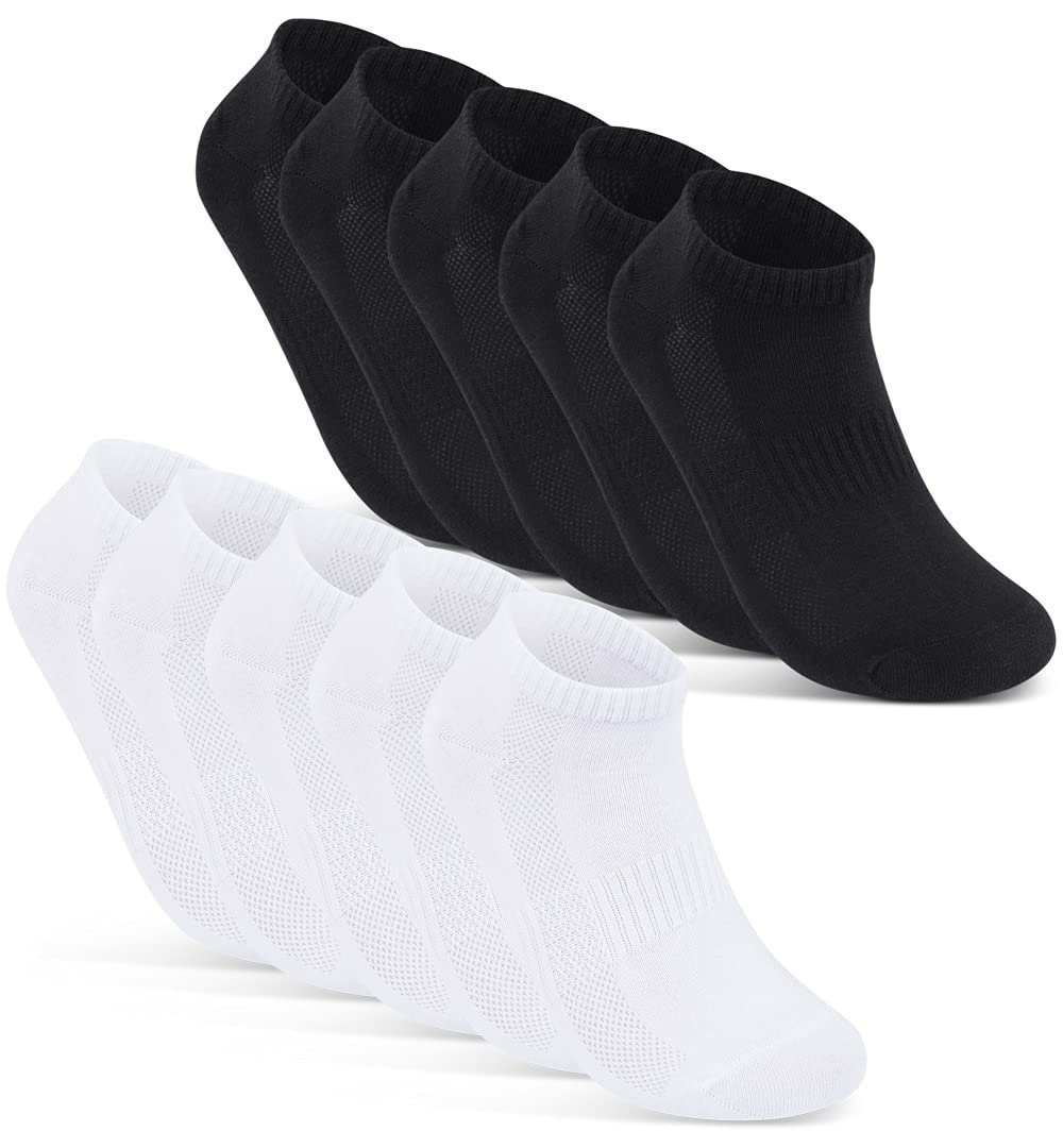 sockenkauf24 Sneakersocken 10 Paar Damen & Herren "Premium Sneaker Socken" Atmungsaktiv (5xSchwarz 5xWeiß, 47-50) mit Mesh-Streifen ohne drückende Naht Baumwolle - 16510 WP