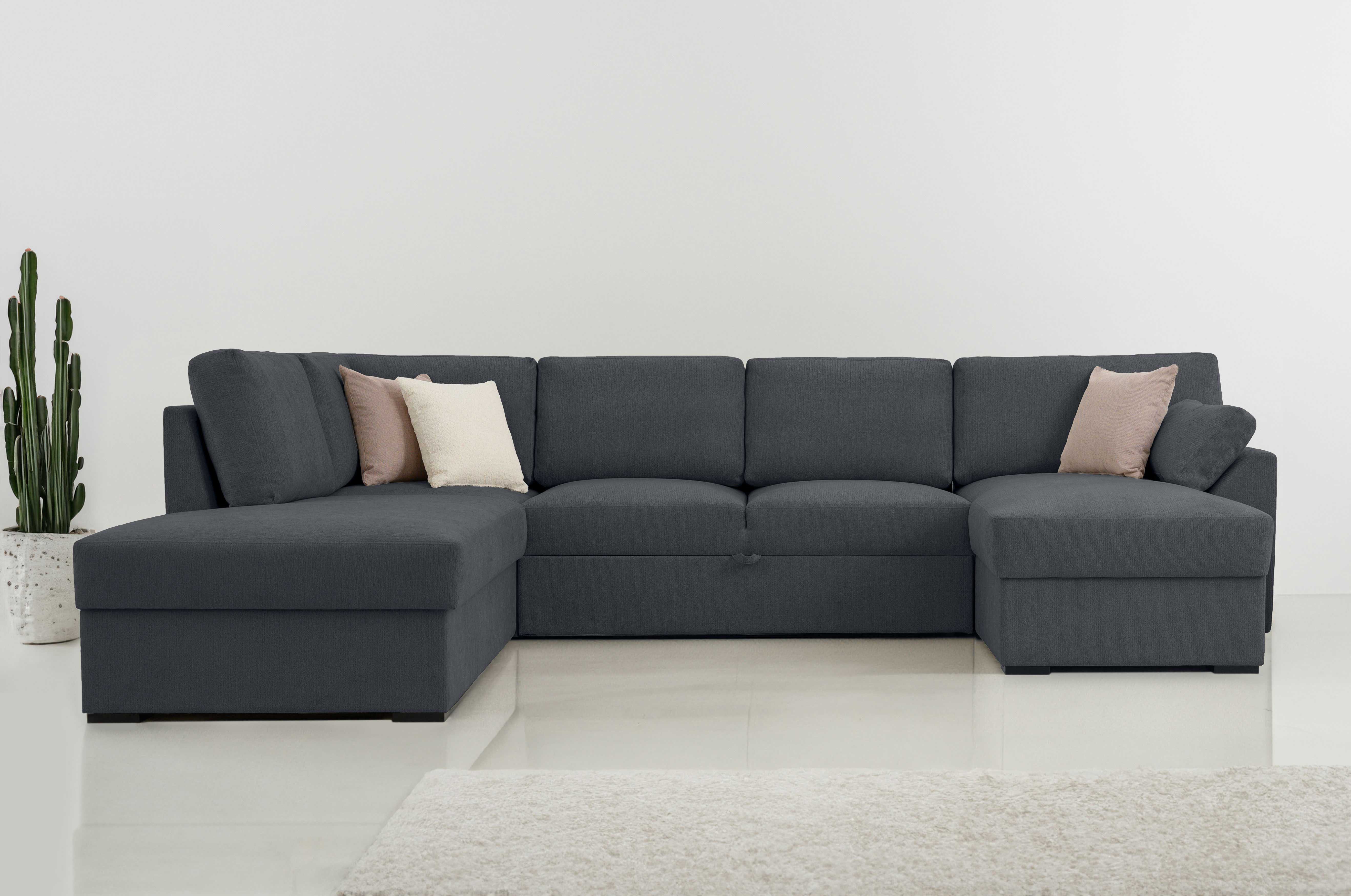 Home affaire Wohnlandschaft Citry, Breite 309 cm, Chenille, Bettfunktion, Bettkasten, U-Form