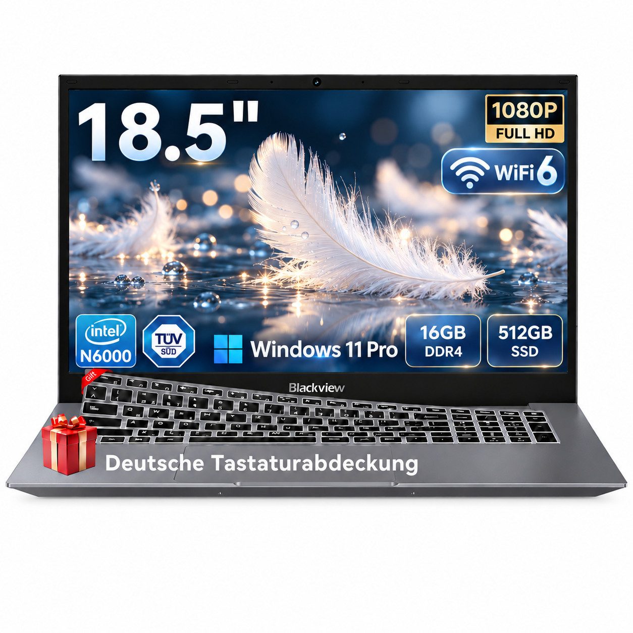 blackview 18.5" FHD IPS+8000mAh Acebook10 Intel 16GB+512GB Windows 11 Pro Notebook (Intel N6000 Intel Core N6000, 16 GB, 512 GB SSD, Windows 11 Pro, FHD+ IPS, Silikon-Tastaturschutz, (deutsche Folie)