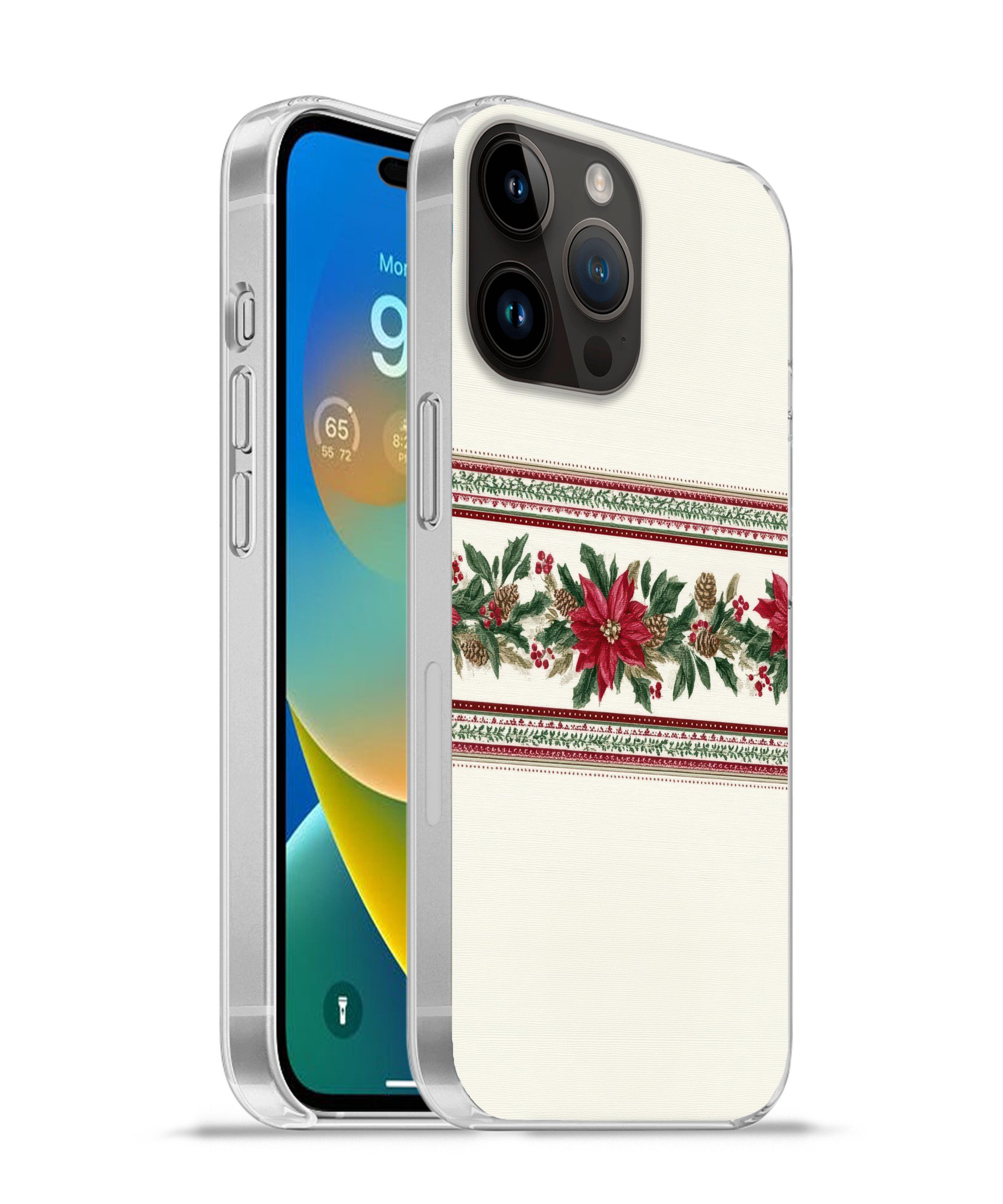 MuchoWow Handyhülle für Apple iPhone 14 Pro Weihnachtsstreifen - Weihnachtsstern - Rot - G, Smartphone-Bumper, Print, Handy Schutzhülle Dünn