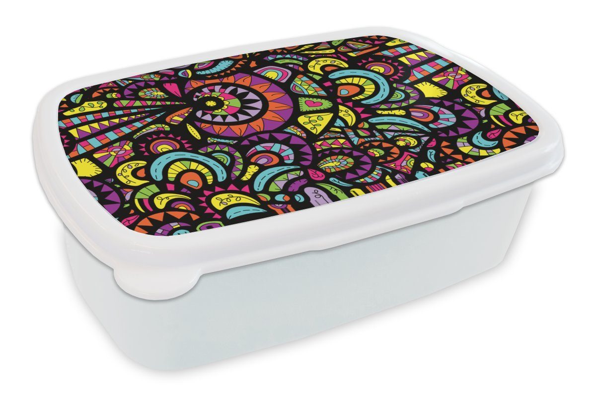 MuchoWow Lunchbox Design - Mandala - Regenbogen, Kunststoff, (2-tlg), Brotbox für Kinder und Erwachsene, Brotdose, für Jungs und Mädchen weiß
