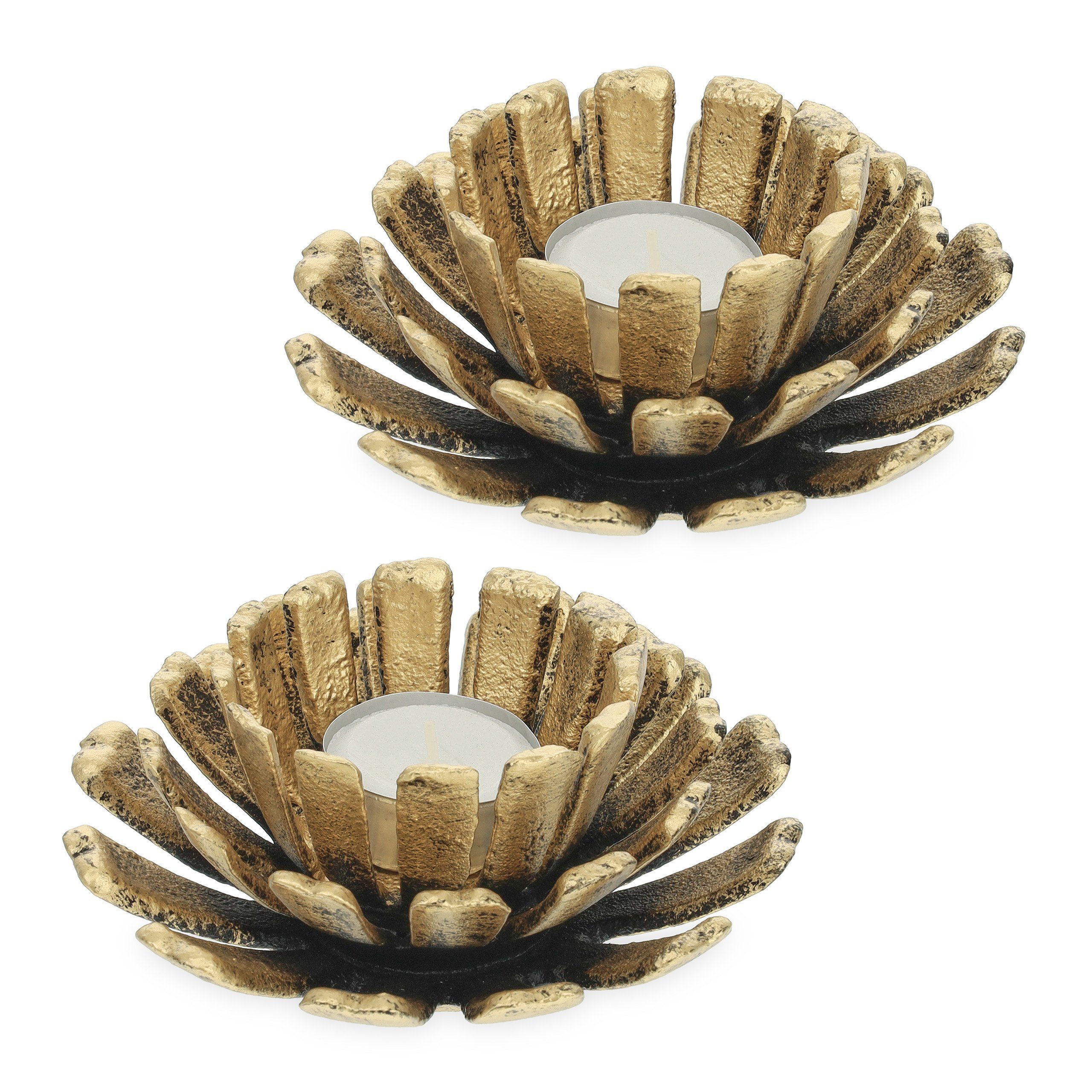 relaxdays Teelichthalter 2er Set Teelichthalter in Blumenform, gold