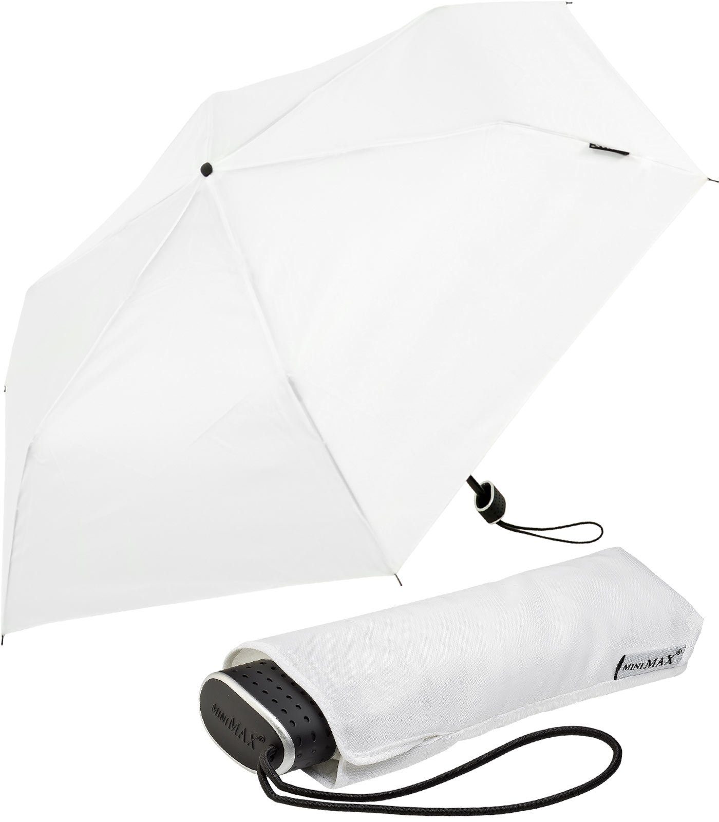Impliva Taschenregenschirm miniMAX® Flat leichter flacher Schirm, perfekt für das Reisegepäck weiß