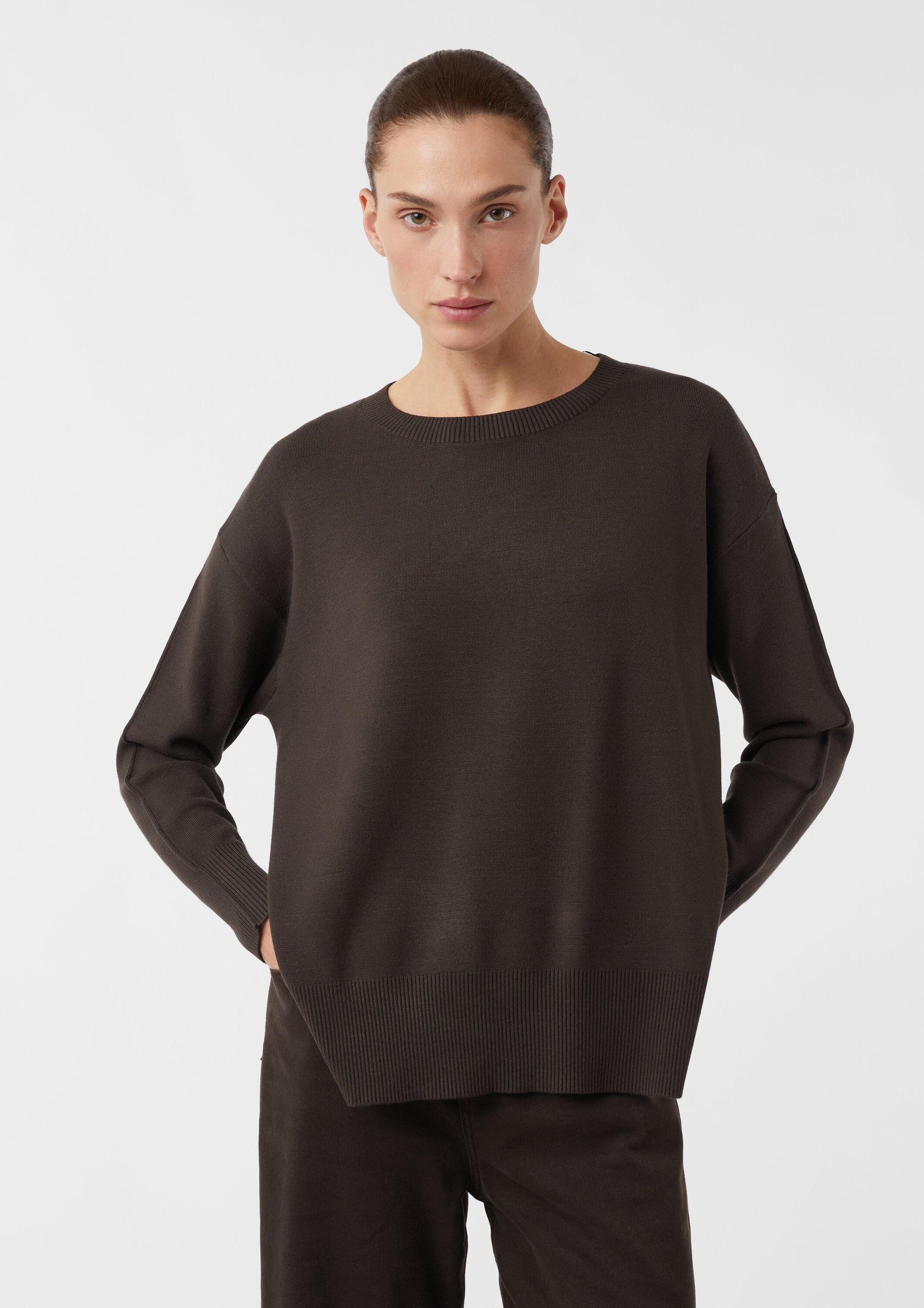 comma Longpullover Strickpullover Feinstrickpullover aus Viskosemix mit Zierbiese