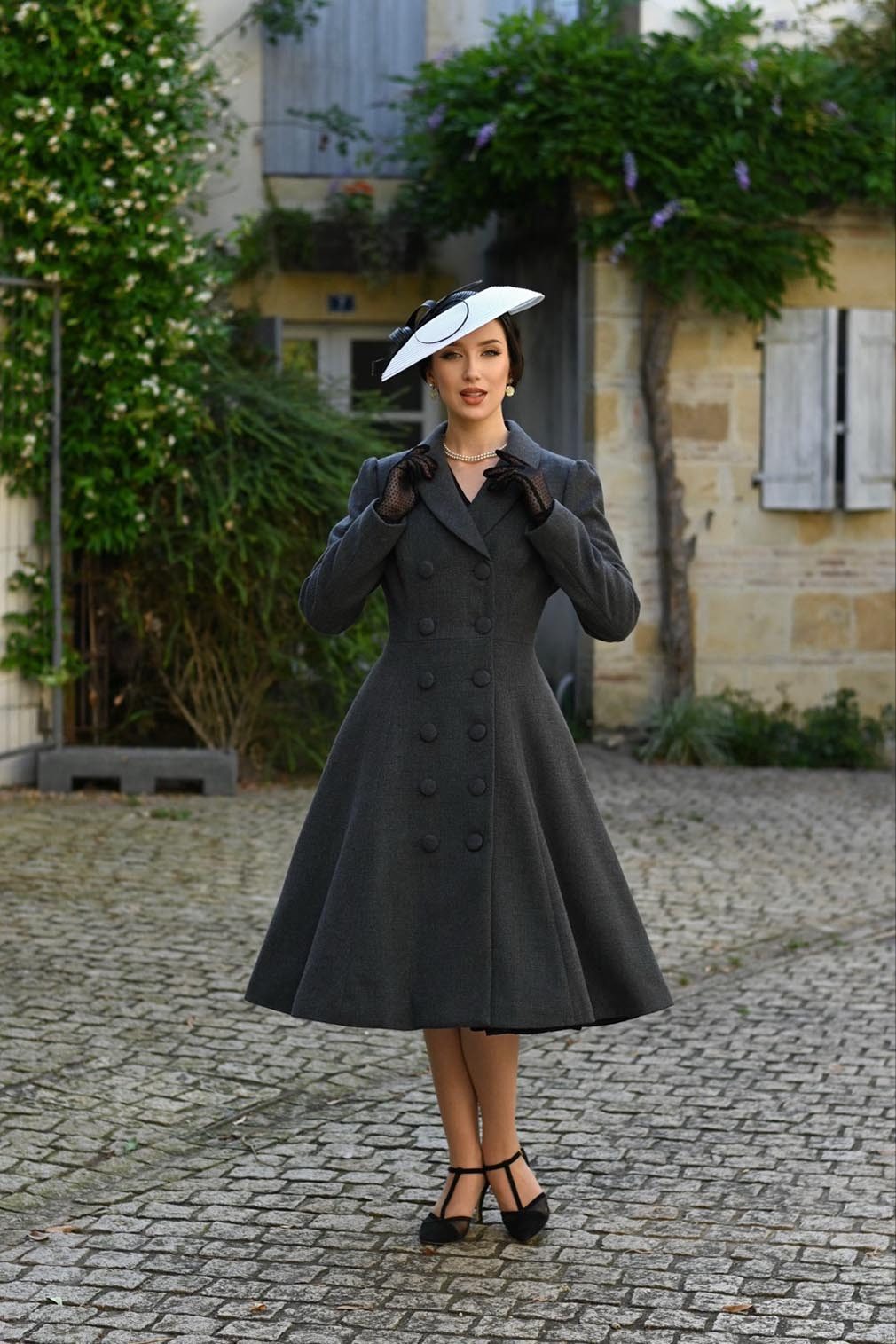 Hearts & Roses London Langmantel Gracie Swing Coat Grau Rockabilly Retro Vintage