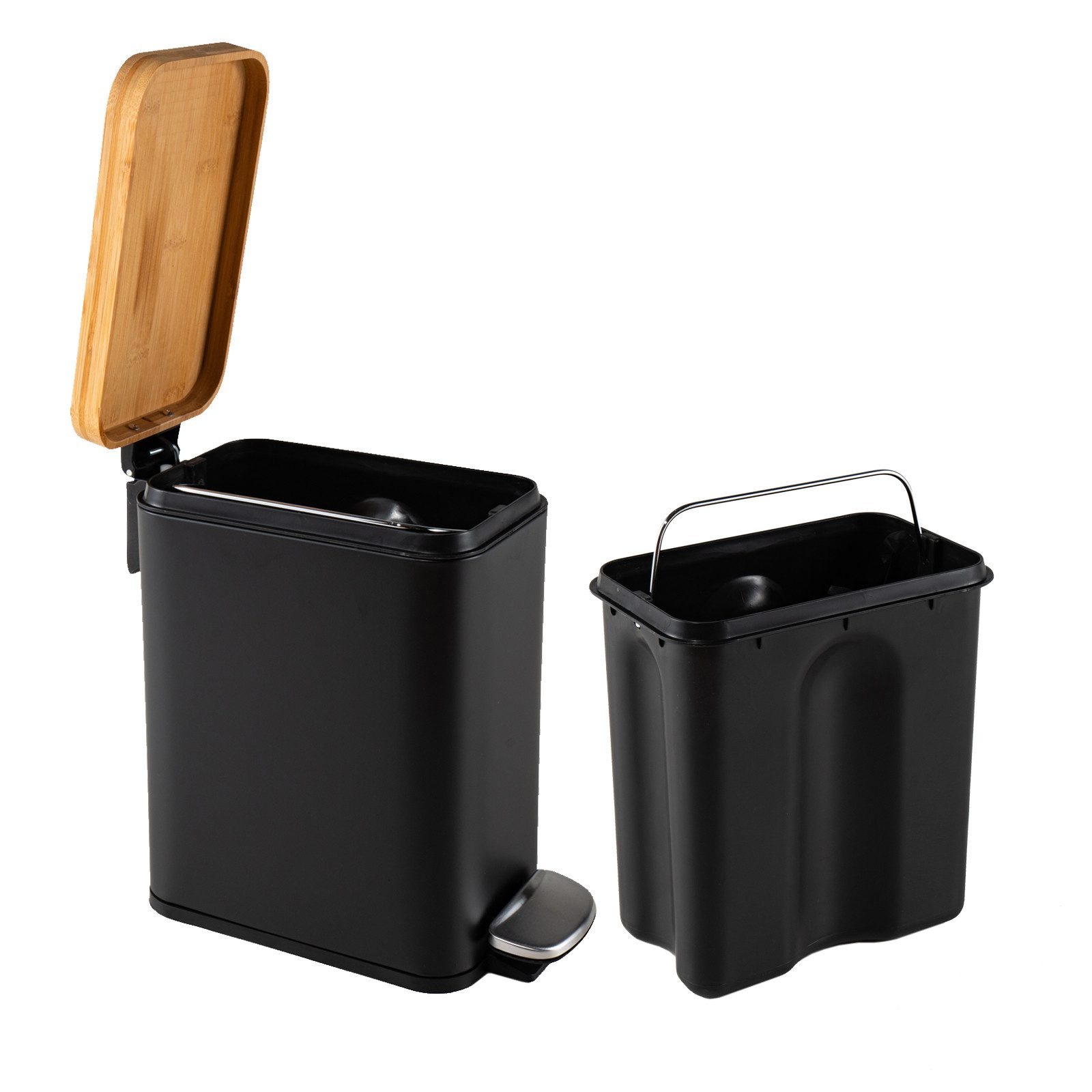 HTI-Living Mülleimer Pedalmülleimer Modern 5 Liter Schwarz Natur, Abfalleimer Holzdeckel mit Soft-Close-Funktion