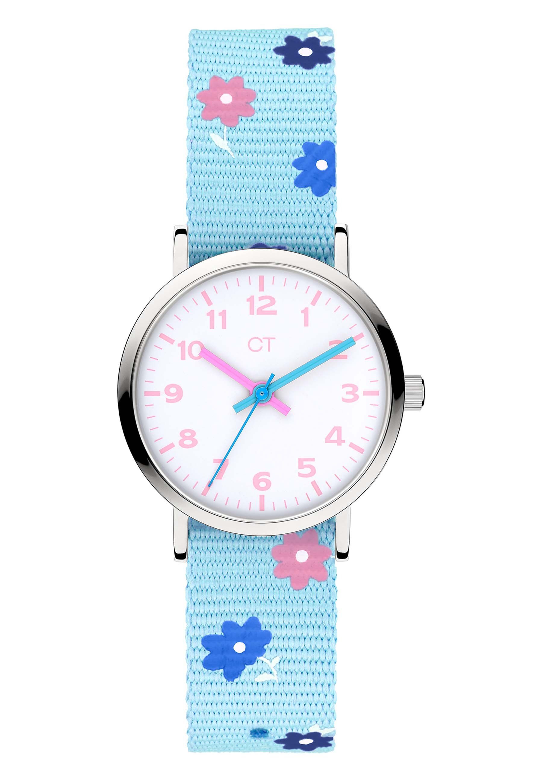 COOL TIME Quarzuhr Armbanduhr, Komfortables, mit mm Blumen-Print; Textilband widerstandsfähiges Länge: 195