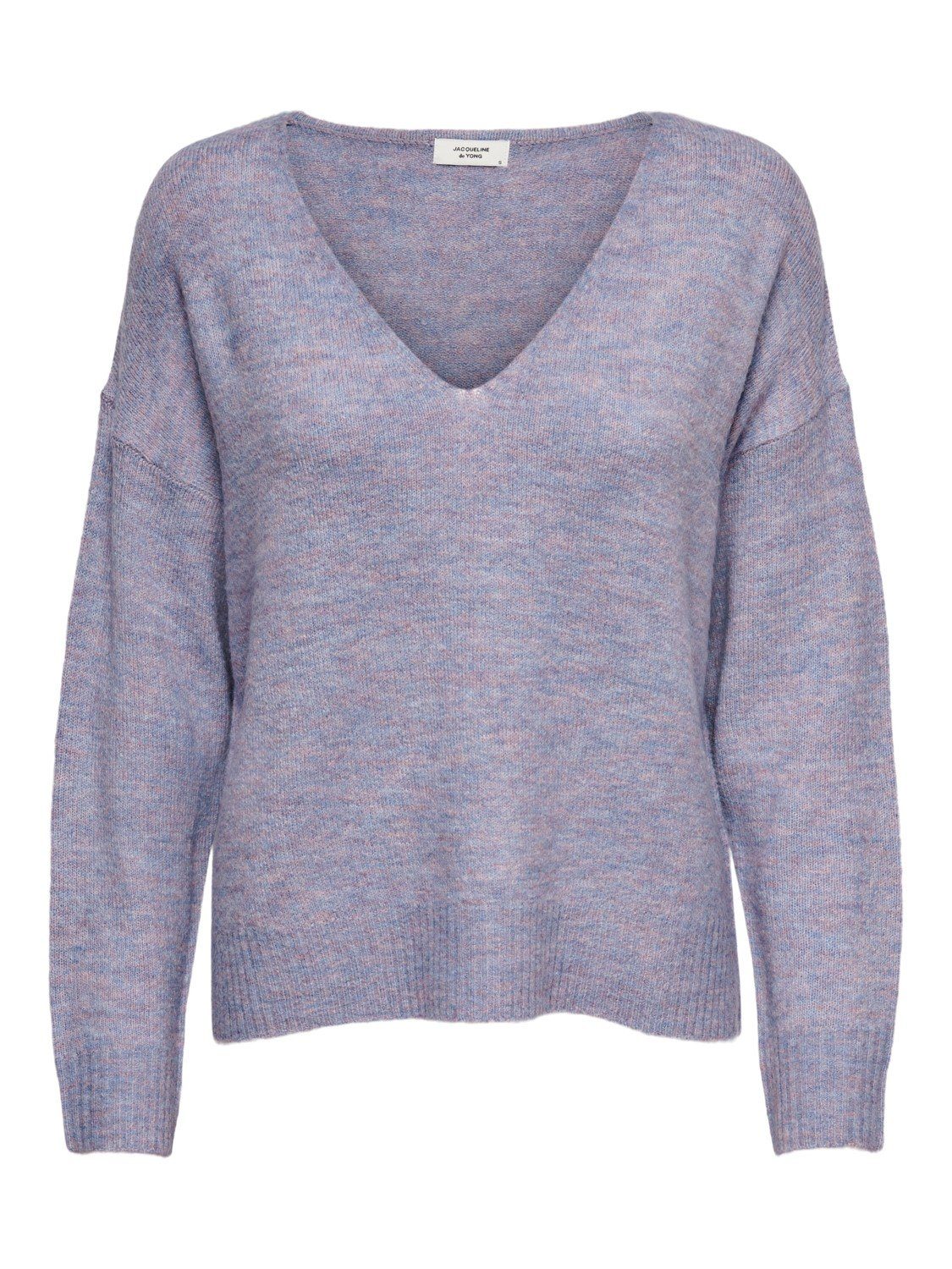 Pullover Longsleeve (1-tlg) Strickpullover Sweater JACQUELINE de Strickpullover in JDYELANORA YONG Fein Grau-Lila 3376 V-Neck