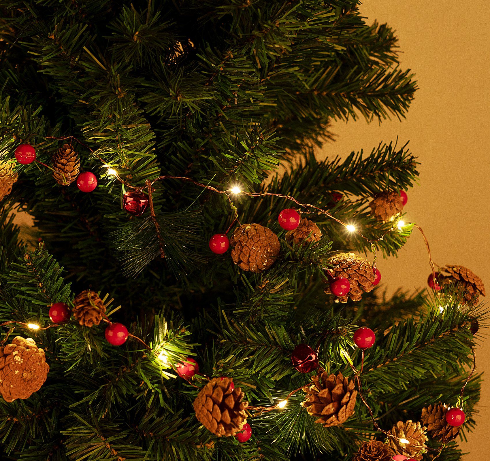 LED Weihnachtsfeiern Rote 2M Dekoration Homewit 20er Lichter 10 Beeren, 20-flammig, Clips, LED-Lichterkette Tannenzapfen, Schellen, Girlande mit