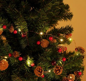 Homewit LED-Lichterkette 2M 20er LED Lichter mit Tannenzapfen, Rote Beeren, Schellen, 10 Clips, 20-flammig, Girlande Weihnachtsfeiern Dekoration