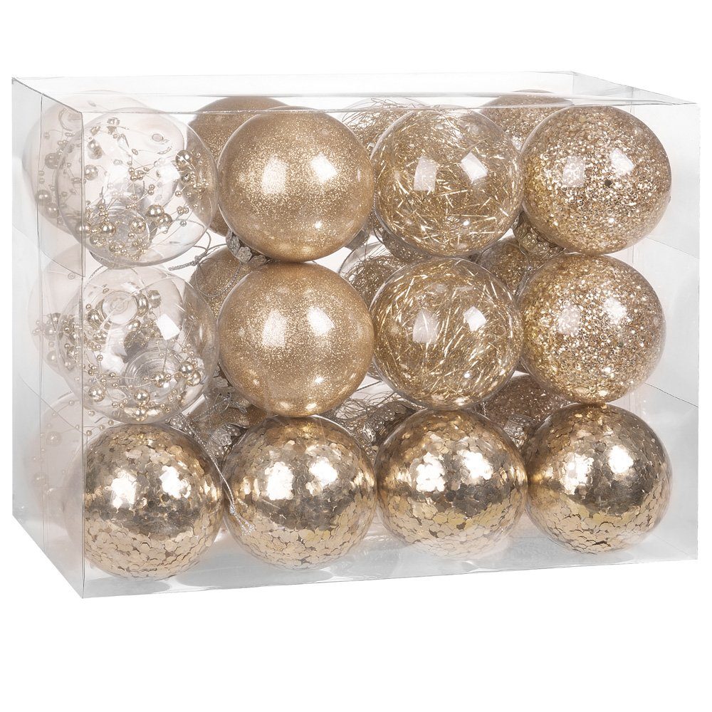 Casaria Weihnachtsbaumkugel, Christbaumkugeln 24tlg Ø6cm Kunststoff transparent gefüllt. € 15,95