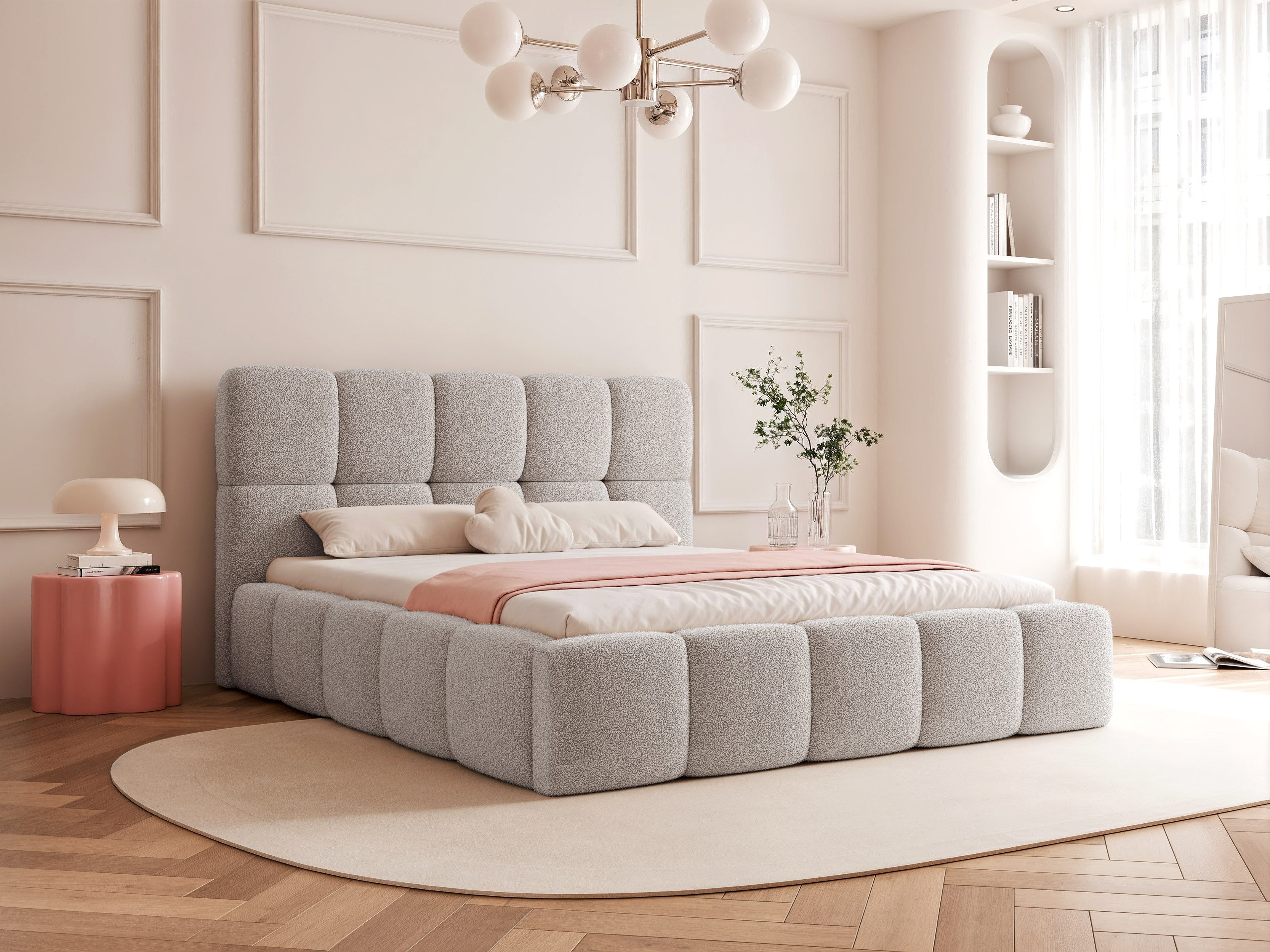 yourhouse24 Polsterbett Mirella, Bouclé-Stoff, mit Bettkasten & Lattenrost
