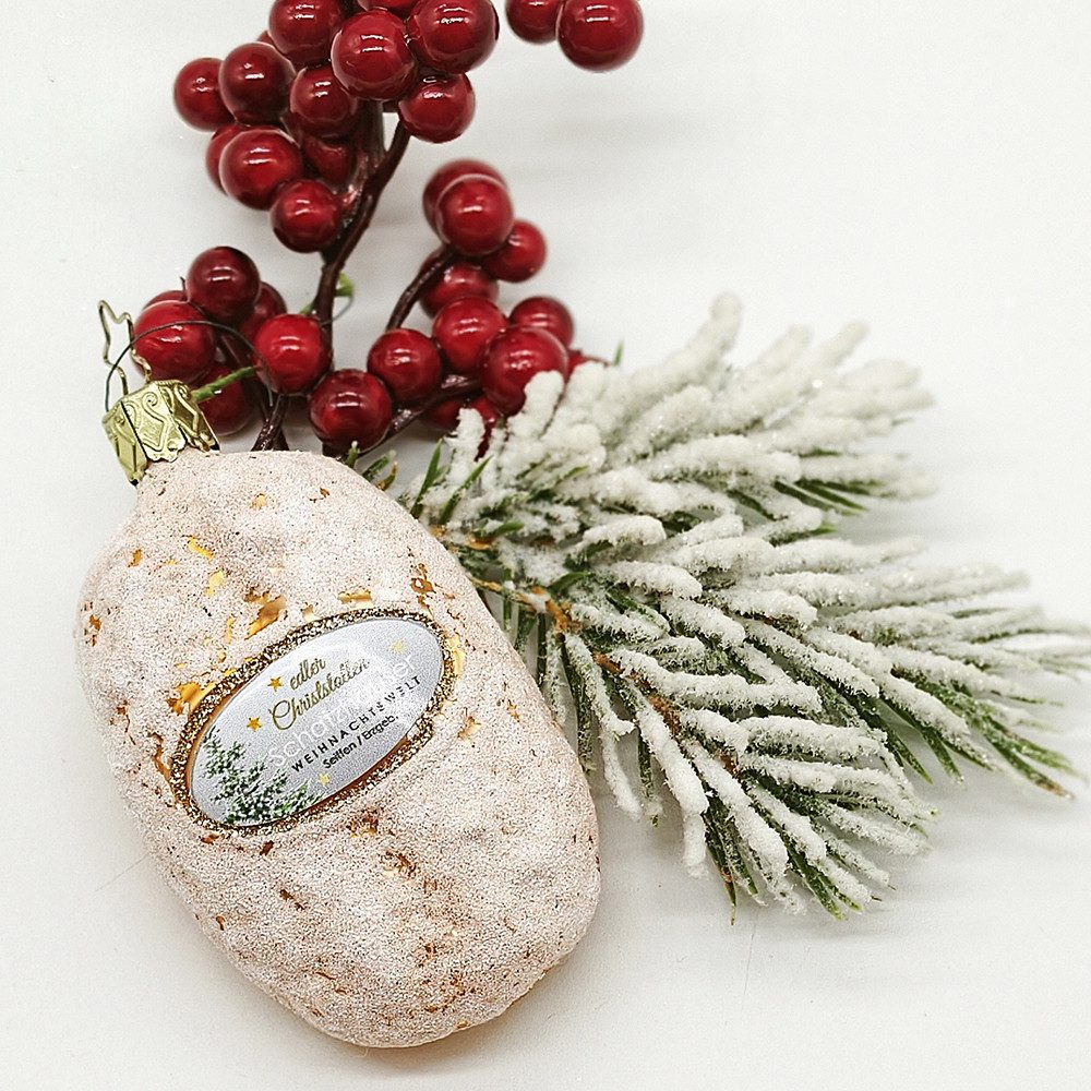INGE-GLAS® Christbaumschmuck edler Christstollen, Weihnachtsstollen 8,5cm - Schatzhauser (1-tlg), mundgeblasen, handdekoriert