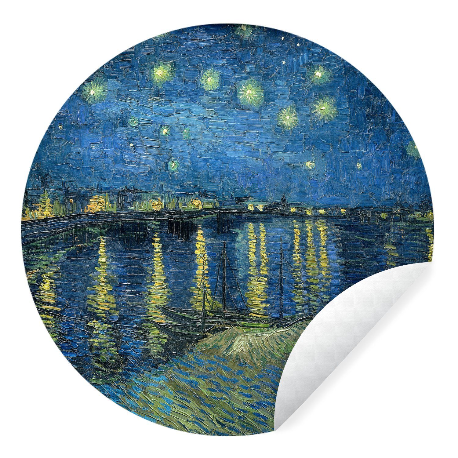 MuchoWow Wandsticker Die sternenklare Nacht - Gemälde von Vincent van Gogh (1 St), Tapetenkreis für Kinderzimmer, Tapetenaufkleber, Rund, Wohnzimmer