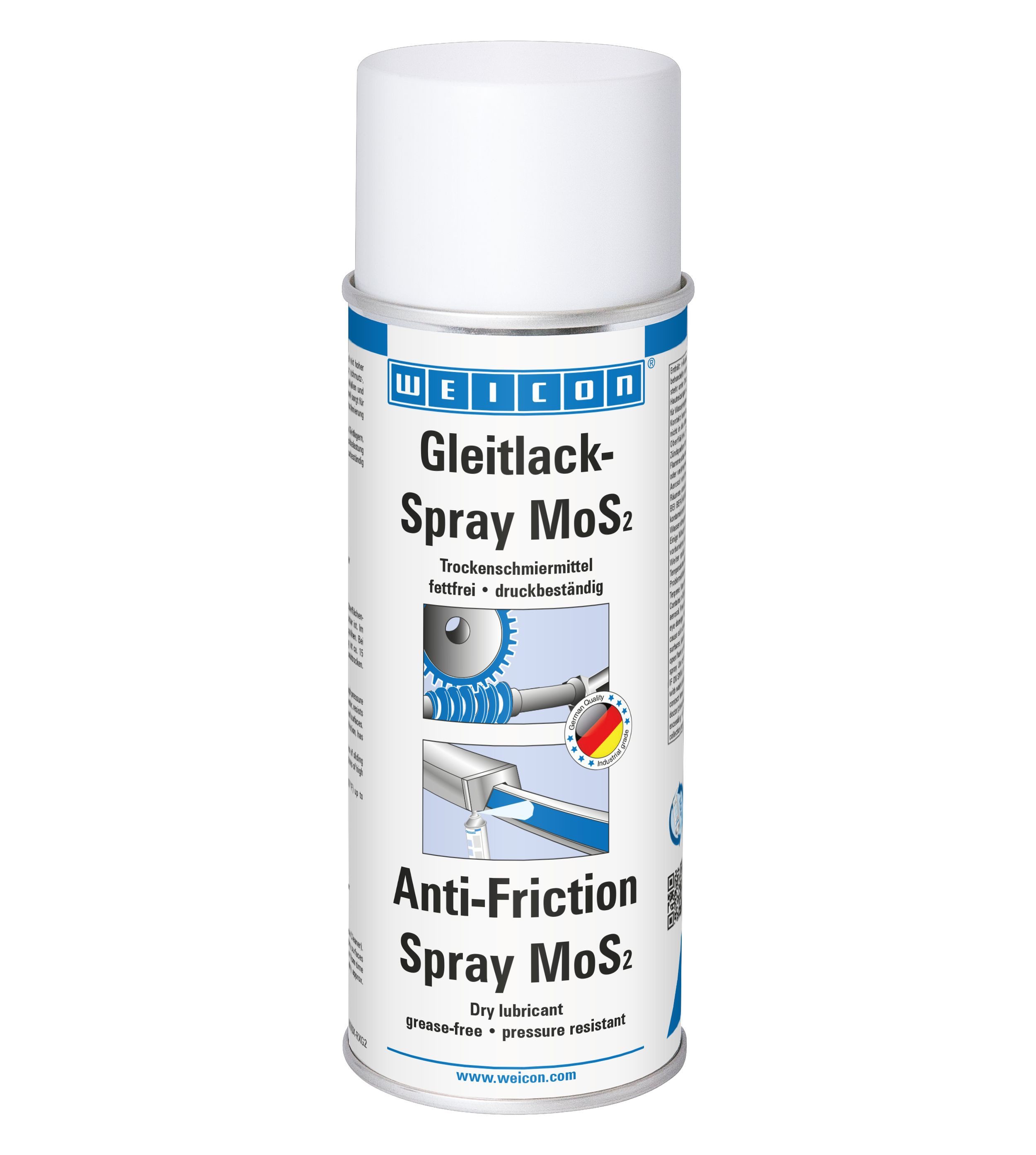 WEICON Schmierfett WEICON Gleitlack-Spray MoS2, 400 ml, (Trockenschmiermittel), Gleitlack-Spray MoS2 ist beständig gegen Röntgen- und Laserstrahlen