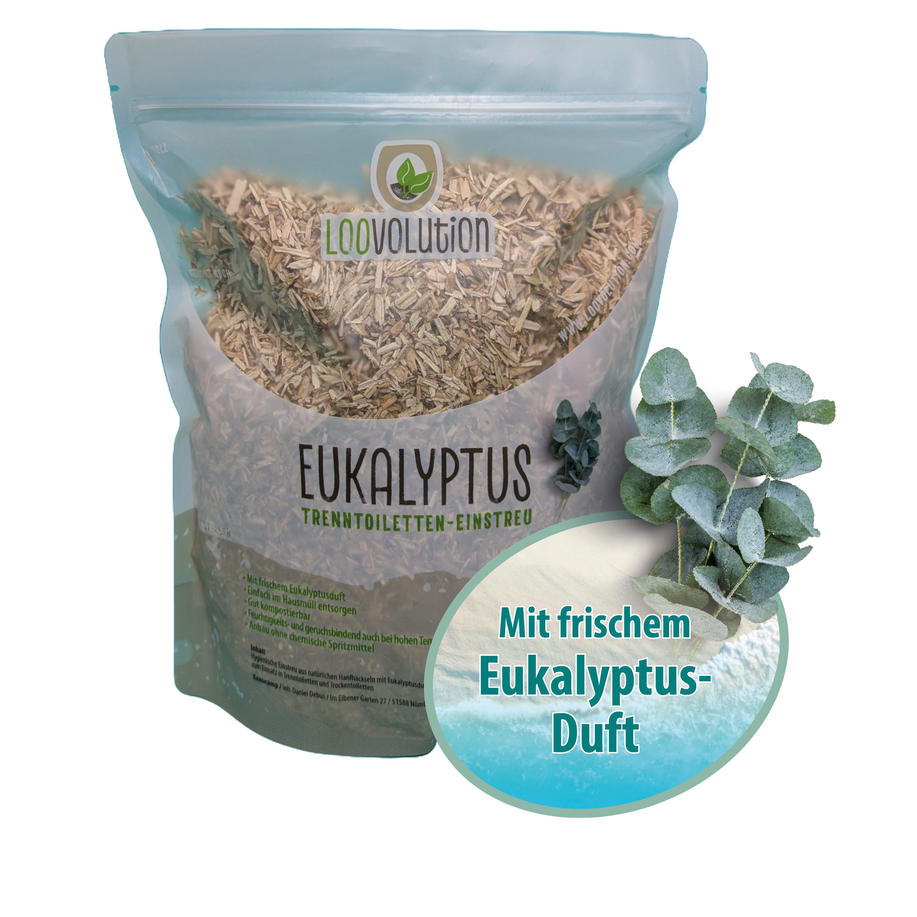 Loovolution Campingtoilette Loovolution® Toiletteneinstreu 3 kg mit Eukalyptus Hanfeinstreu