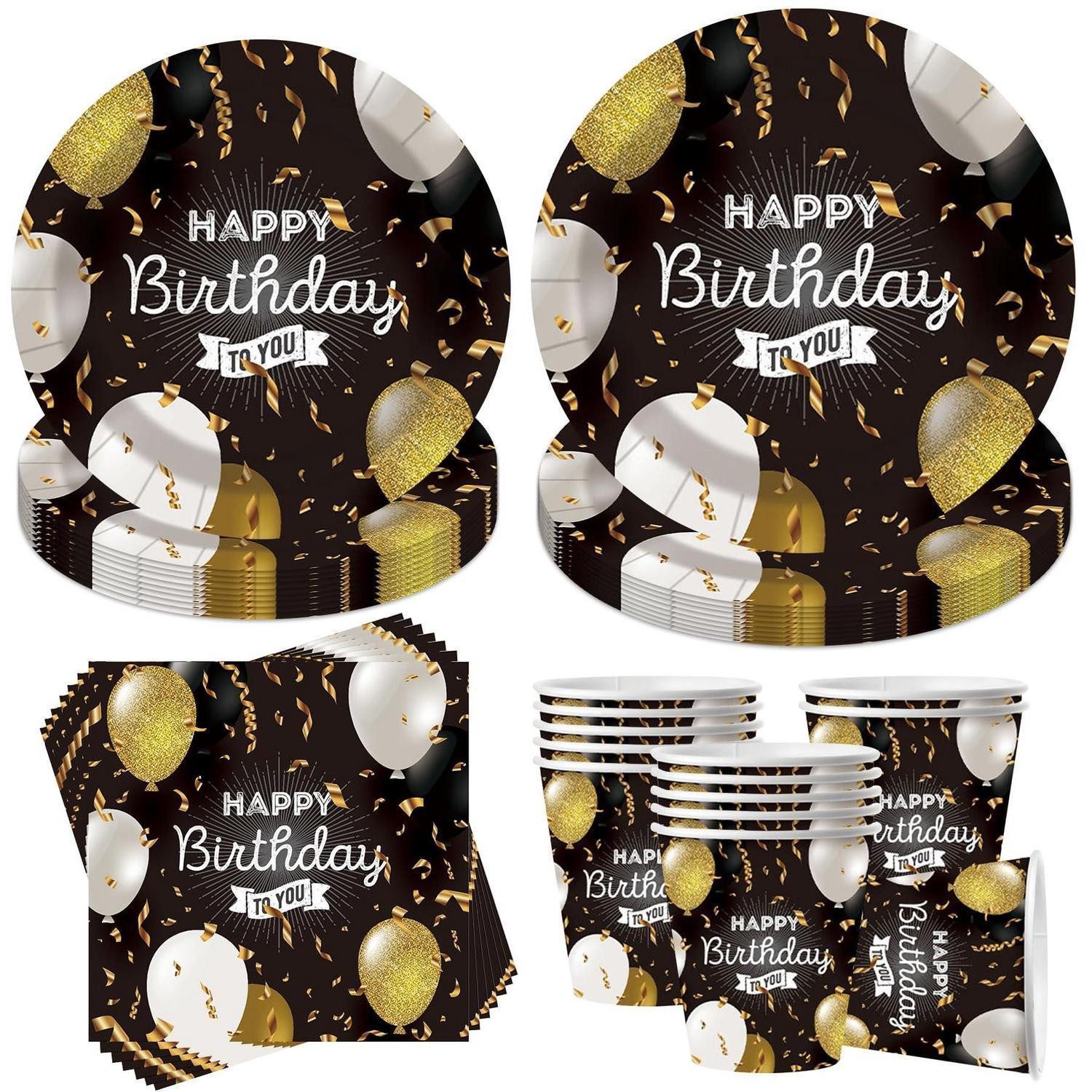 LuxusKollektion Pappteller Partygeschirr 50tlg. Schwarz Gold 10 Gäste, (50 St)