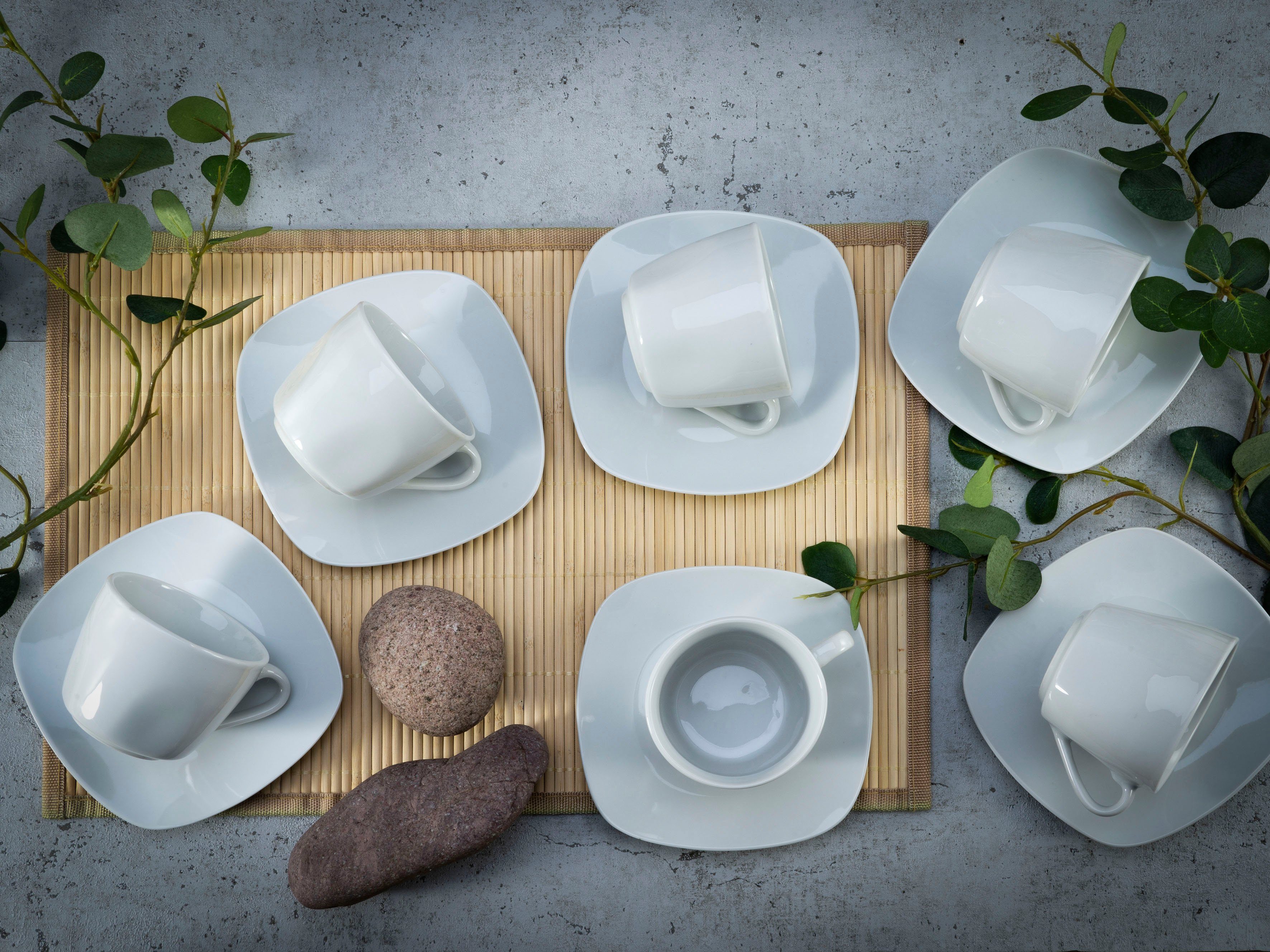 CreaTable Tasse Square Weiss, 12-tlg., Porzellan, 200 ml, 12-teilig